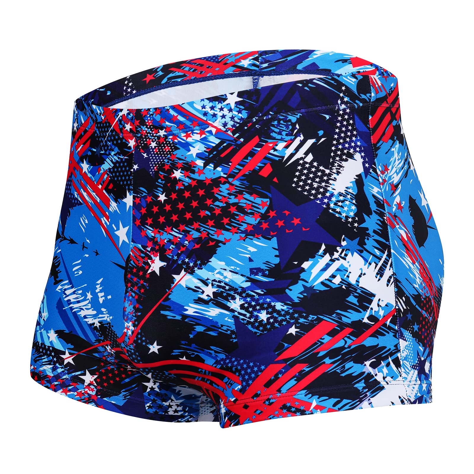 KGKE Swim Boxer Briefs Short Swim Jammer Camo Racer Mens Square Leg Swimsuit (Colorful Blue, S)