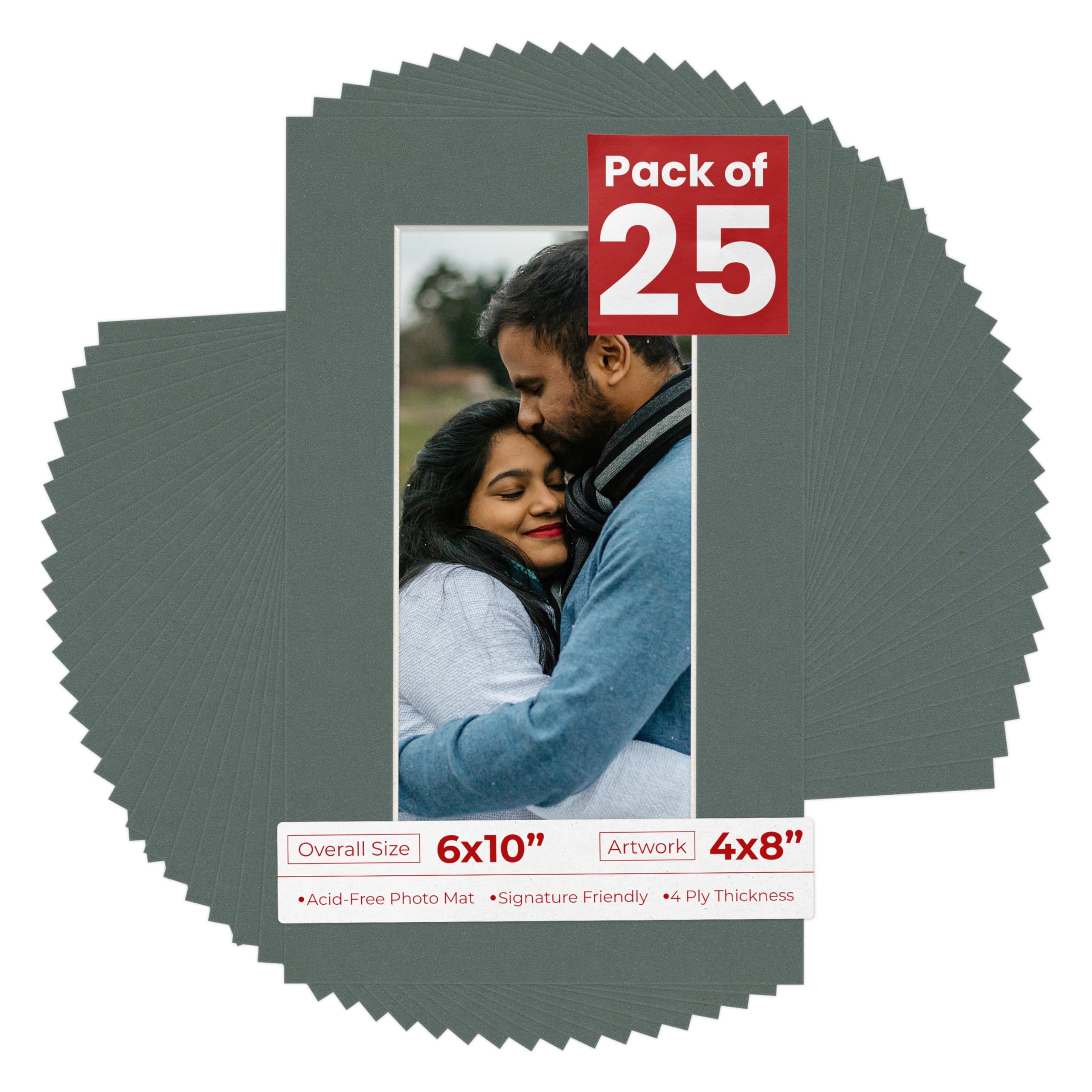 Pack of 25 Acid Free 6x10 Mats Bevel Cut for 4x8 Photos - Charcoal Grey Precut Matboards With Backing Boards and Clear Photo Mat Bags For Pictures, Photos, Framing - 4-ply Thickness-image-35