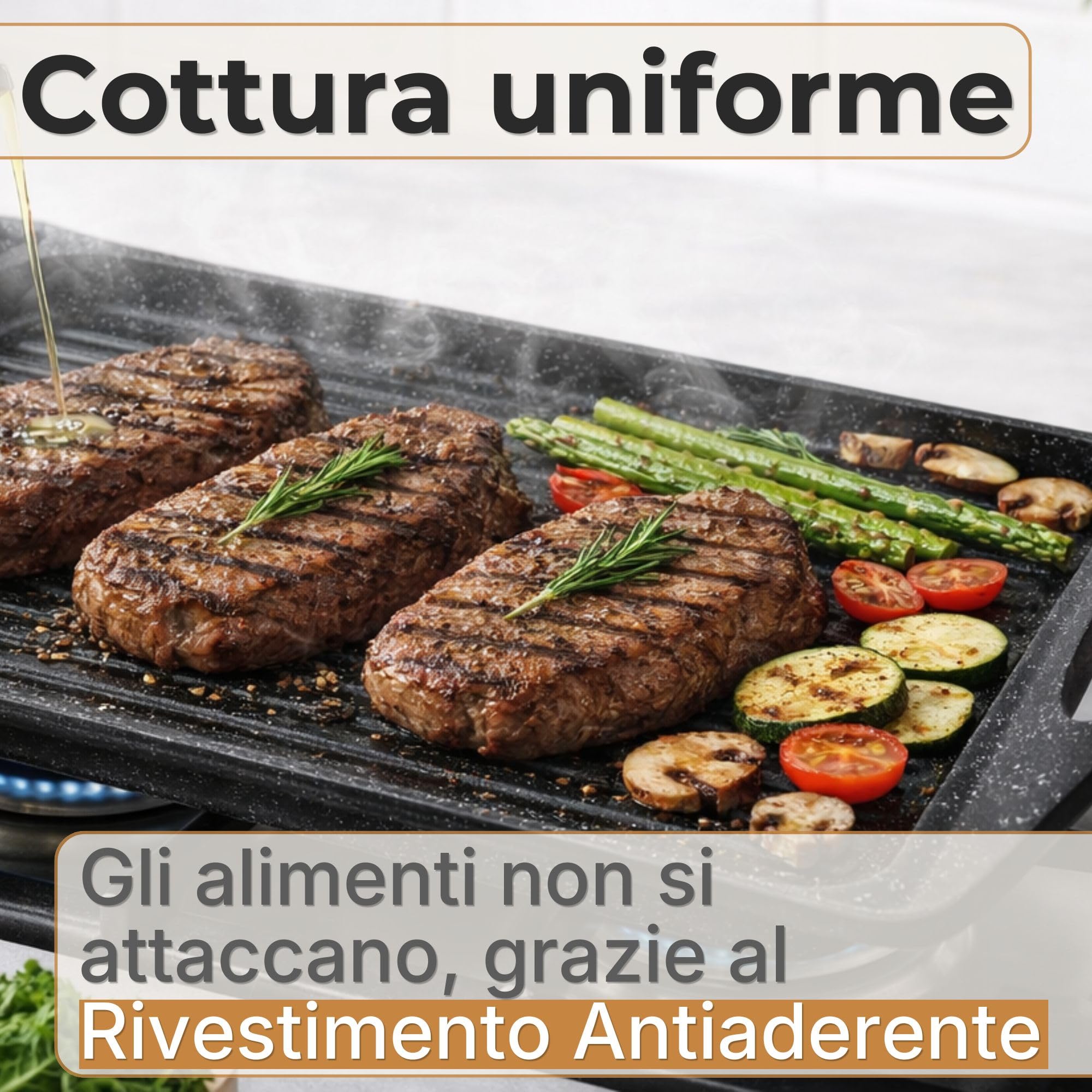 NAMAI - Bistecchiera Induzione Rettangolare, 45,5 CM x 27 CM, Rivestimento Antiaderente, Alluminio Pressofuso, Adatta In Lavastoviglie, Piastra Per Induzione (Plancia 45,5 x 27 CM) | Rivestimento Antiaderente, Alluminio Pressofuso, Adatta In Lavastoviglie