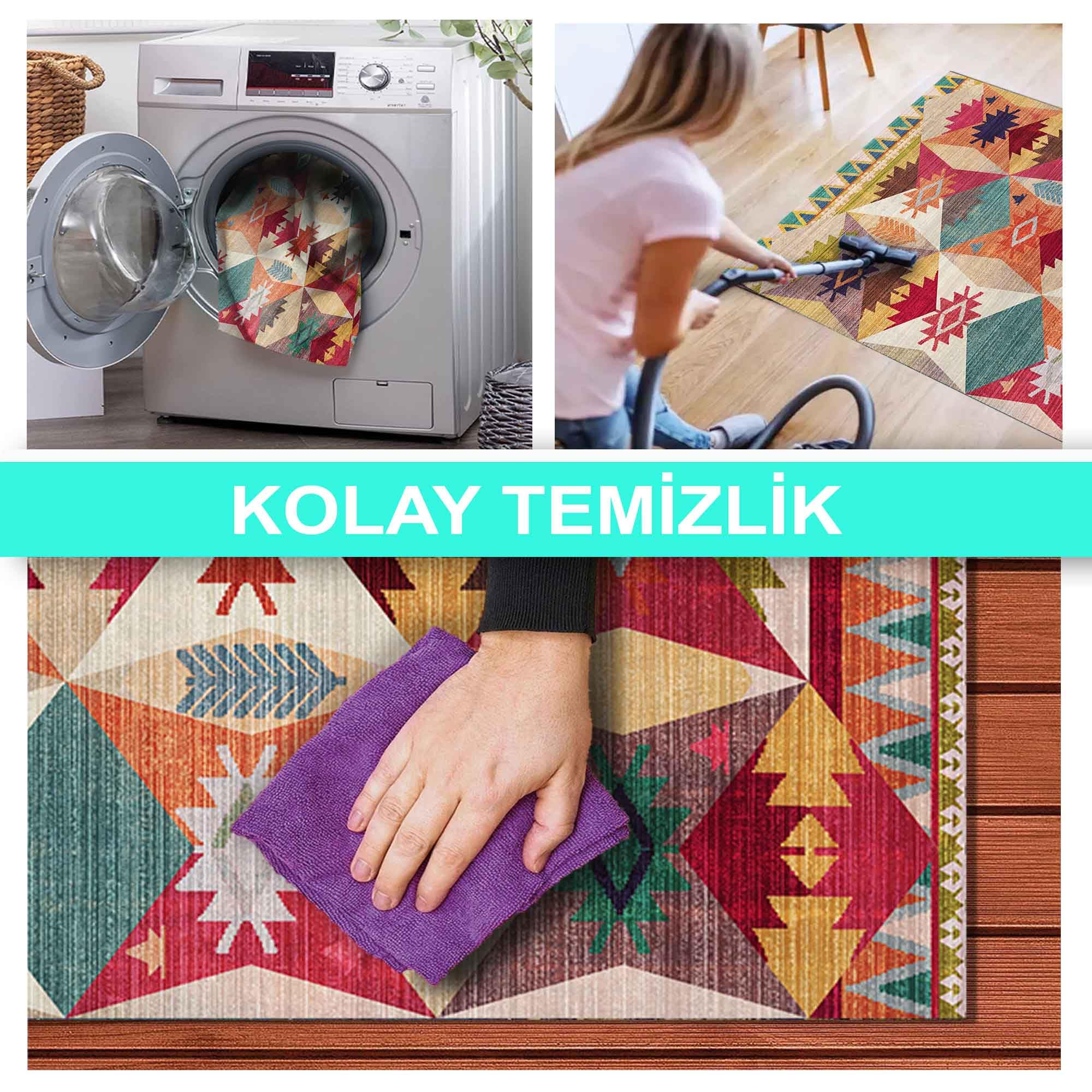 Latte Dizayn Rhodo Desenli Kadife Pamuk Tabanlı Yıkanabilen Kaydırmaz Antibakteriyel Salon Halısı 140x200