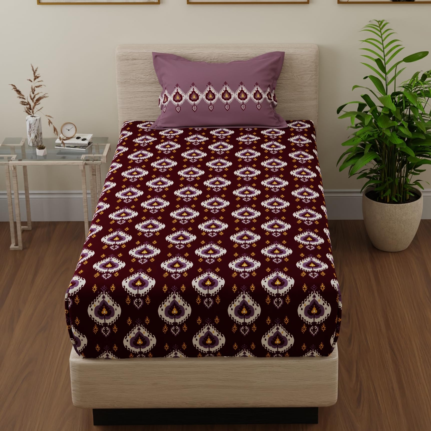 Huesland Cotton Fitted Sheet - Single Bed, Paisley Design -28