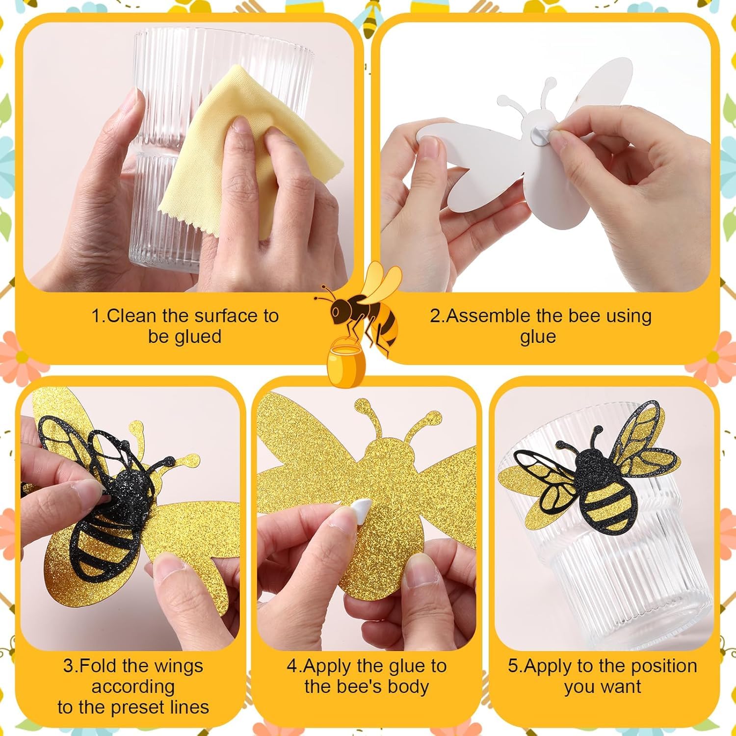 3D Bee Wall Decal Pastel 2 Sizes Double Layer Honey Bees Wall Stickers Decor Peel and Stick Home Room Decor for Girls Kids Bedroom Nursery Playroom Party Sticker - Image 3