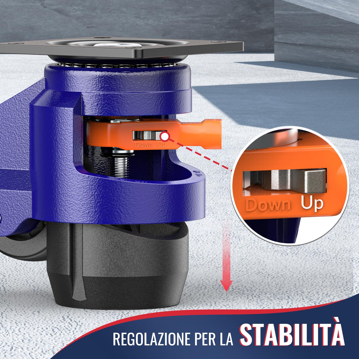 Ruote di Livellamento con Design del Manico a Cricchetto - Capacità di Carico 1200 kg - Altezza Totale 107-114 mm - Ruote Girevoli ruote industriali per banchi da lavoro, mobili pesanti