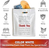 Vista 2 de Paquete de 100 bolsas de plástico de 12 x 15 pulgadas con 2.0 mil de grosor, asas troqueladas, perfectas para tiendas minoristas, recuerdos