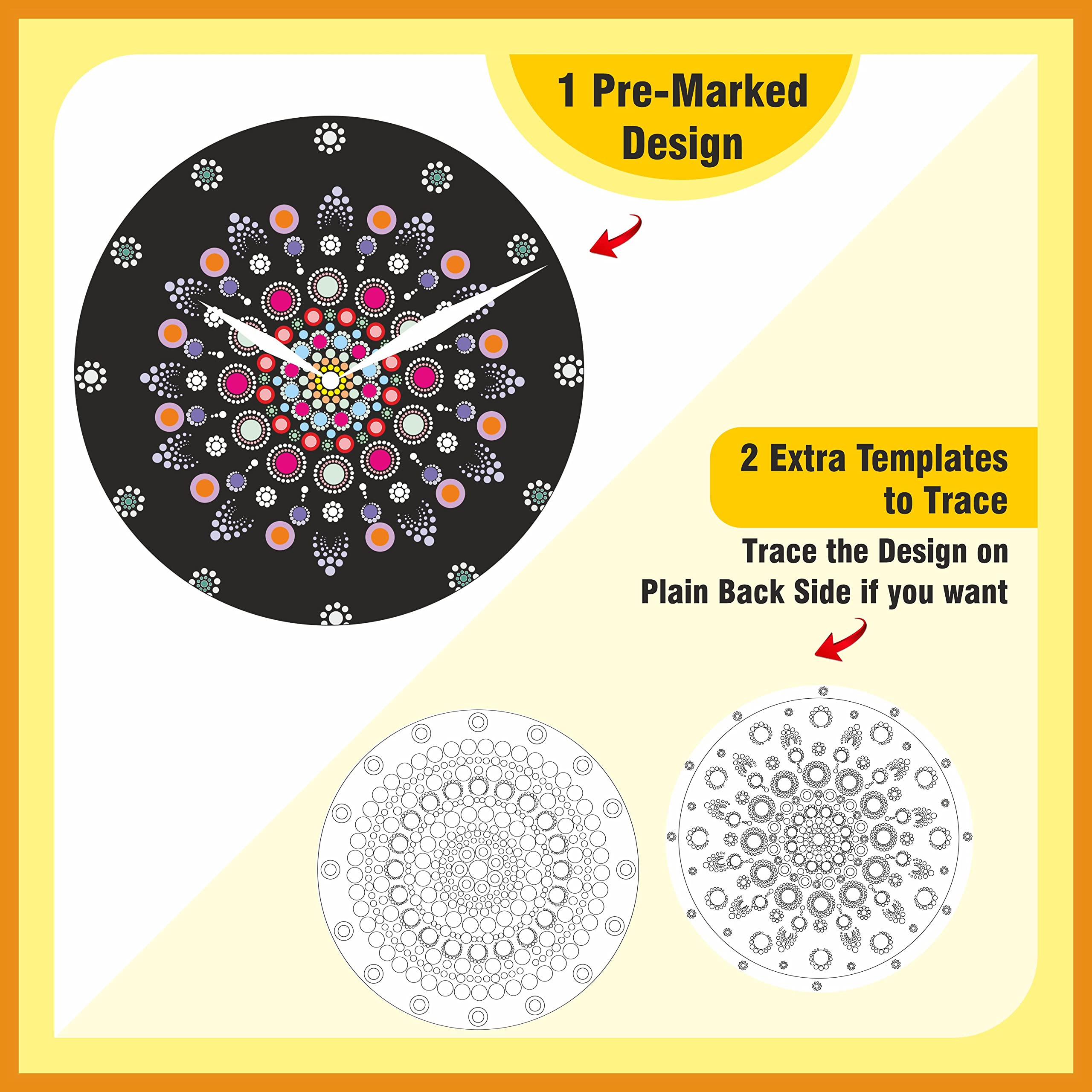 Solobolo Mandala Painting Kit, Adults|Diy Mandala Clock Kit, Home Decor|Craft Materials Mdf Cutouts, Art & Craft Kit| Gifts, Girls|Size-12 Inch Wall Clock Premarked Mdf Base, Painting - Brown 4