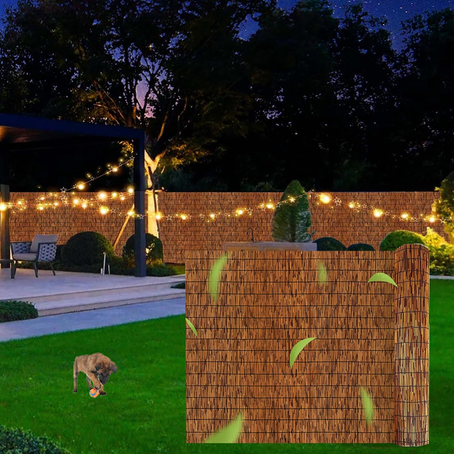 Natürlicher Bambus Zaun für den Privatsphäre, 1,8 x 7,9 m, brauner Bambus Zaun für Terrasse, Garten, Pool und Balkon, stilvolle Lösung für den Privatsphäre, resistent