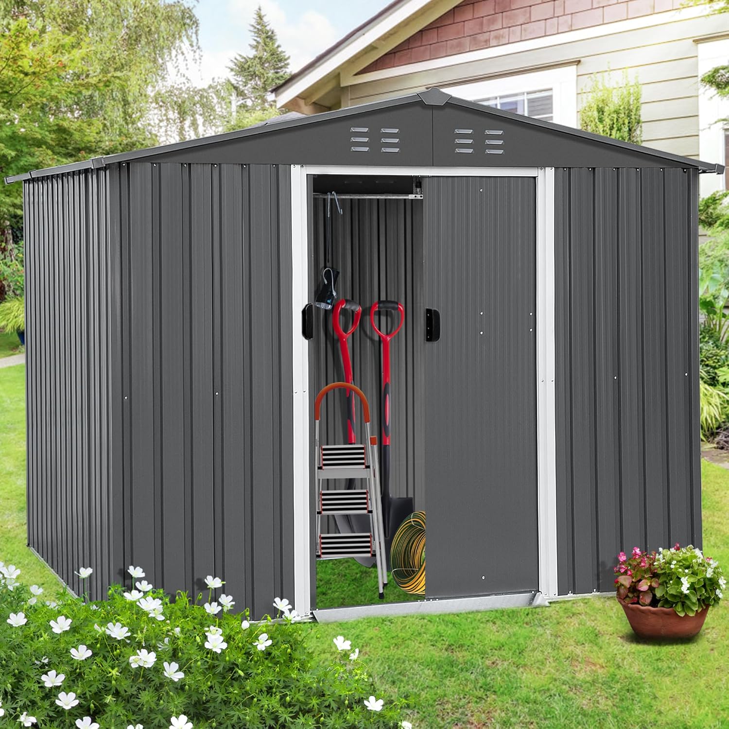 SEOGWISAM 6 x 8 FT Storage Shed,Backyard Sheds & Outdoor