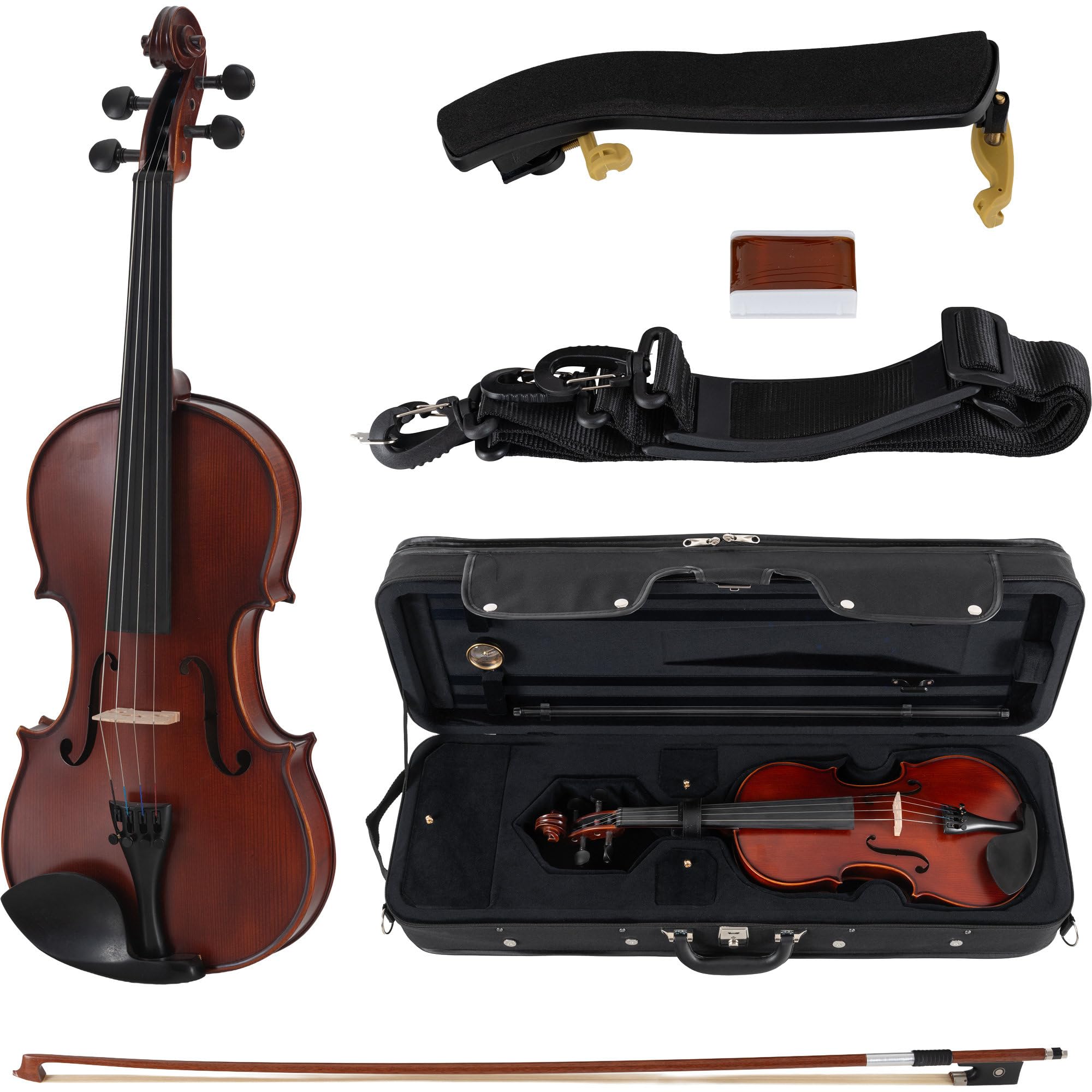Classic Cantabile Brioso Set De Violín 4/4, Tapa tallada de pícea maciza | Fondo y aros de arce flameado, Diapasón, clavijas, cordal, cejuela y mentonera de ébano, Puente: arce, Longitud: 59, 5 cm