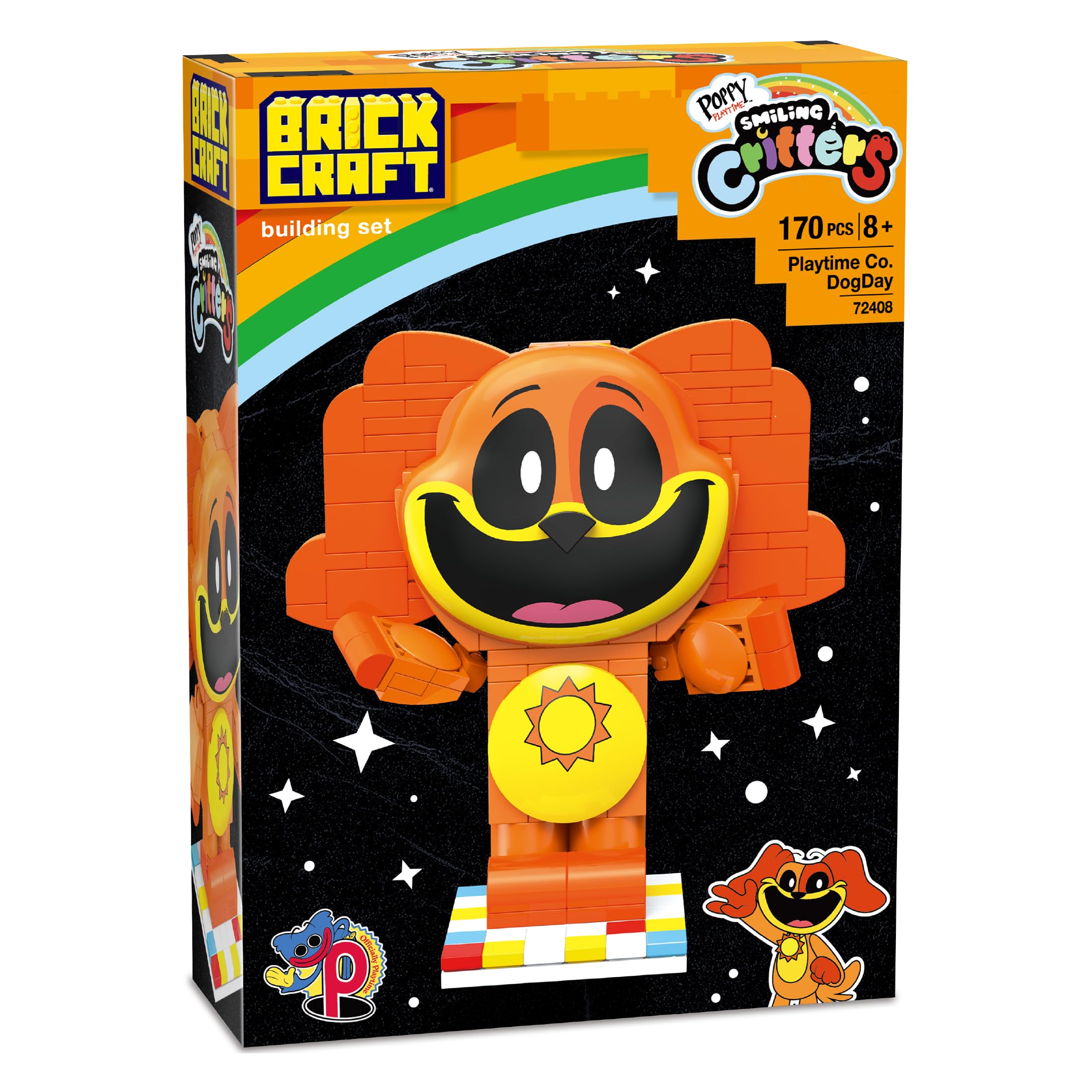 Brickcraft Poppy Playtime Dogday Smiling Critters - Set da costruzione da 170 pezzi di cane arancione con medaglione del sole, giocattoli da collezione indie horror da costruzione, regalo per ragazzi