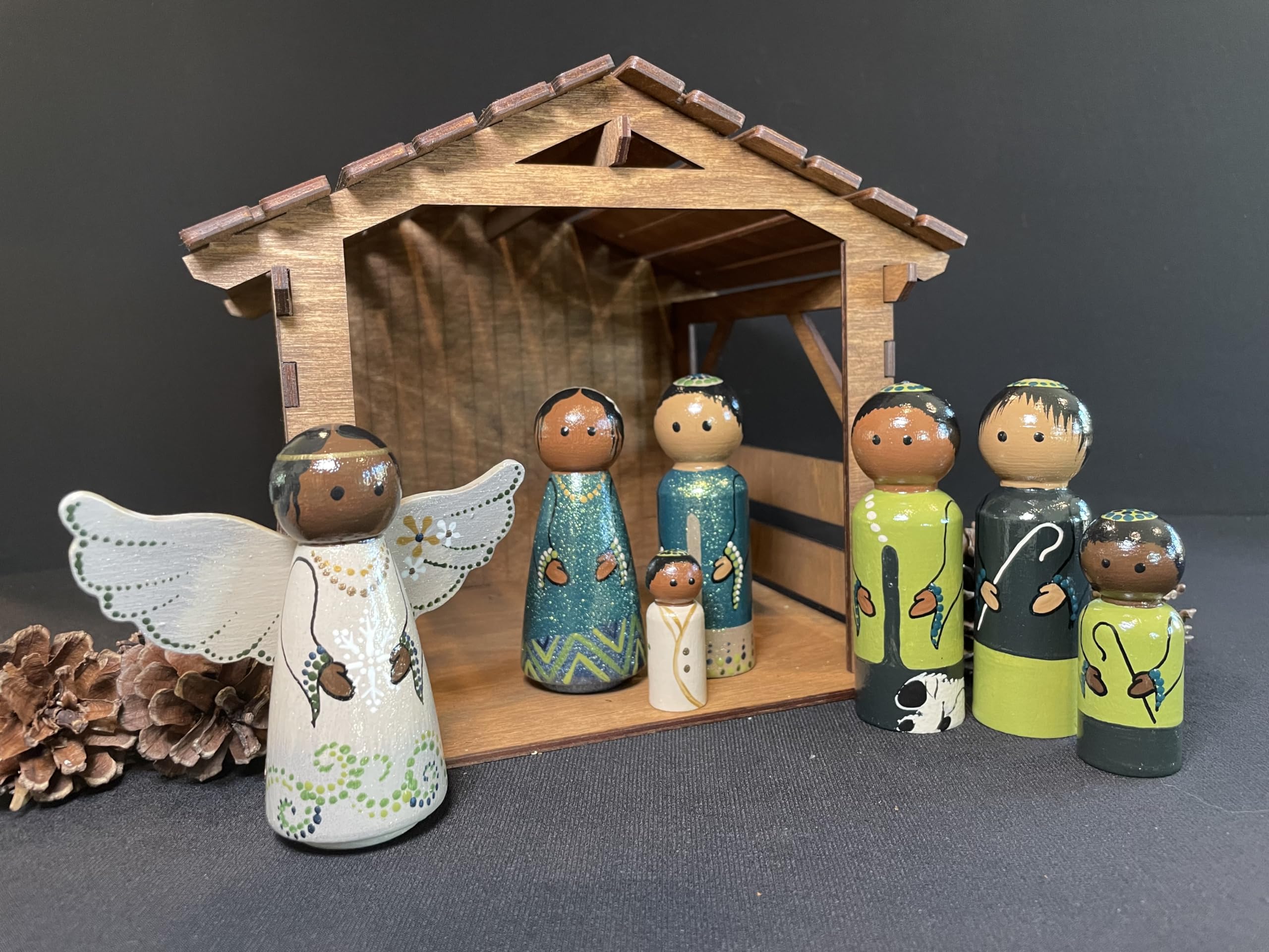 AMamasArt Christmas Nativity 7-Inch Tall Stable Scene | Wood Crèche | Elevate your holiday tabletop decorations with this nativity background for your Holy family figurines