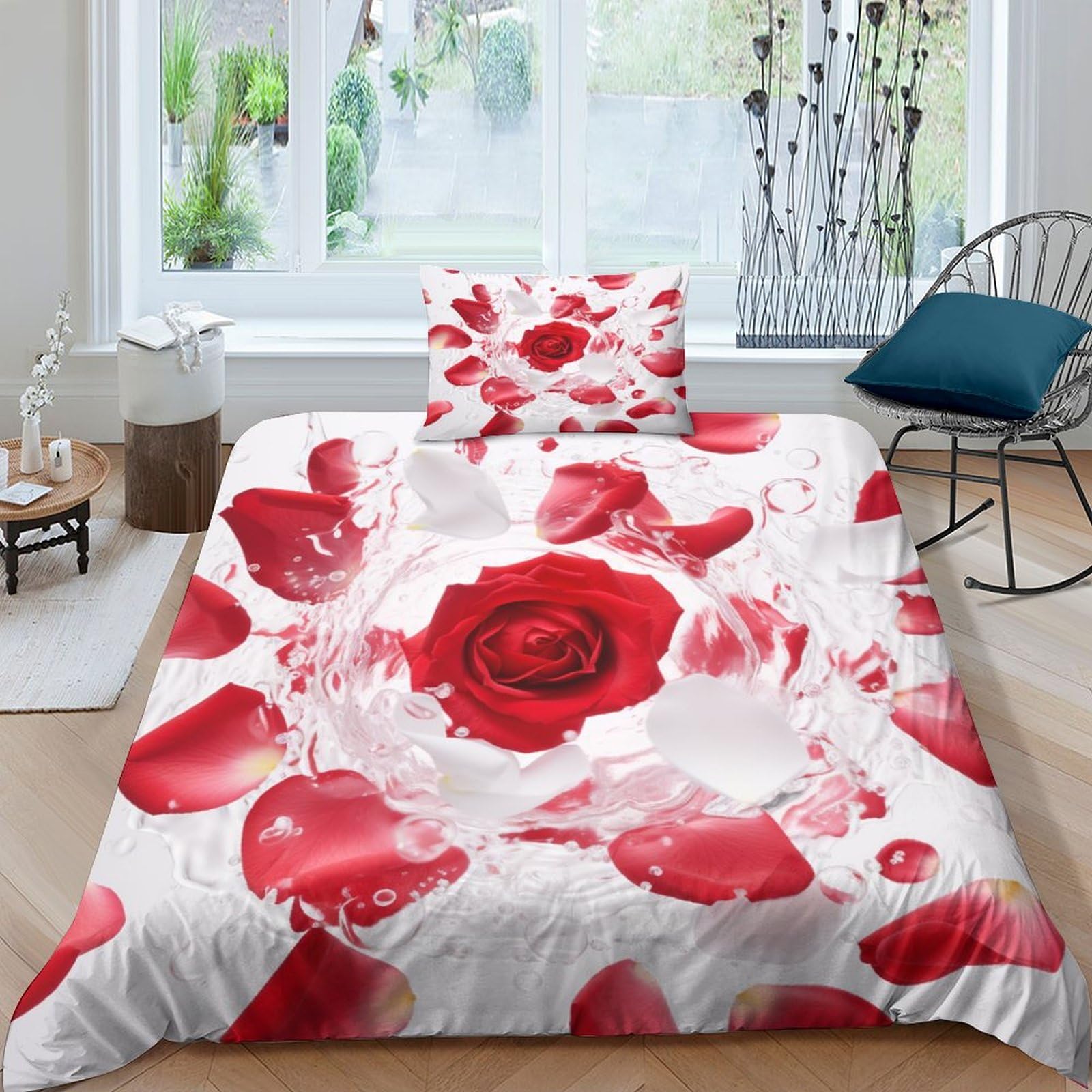Les Roses in The Water housse de couette 135x200cm imprimé 3D avec 2 taies d'oreiller