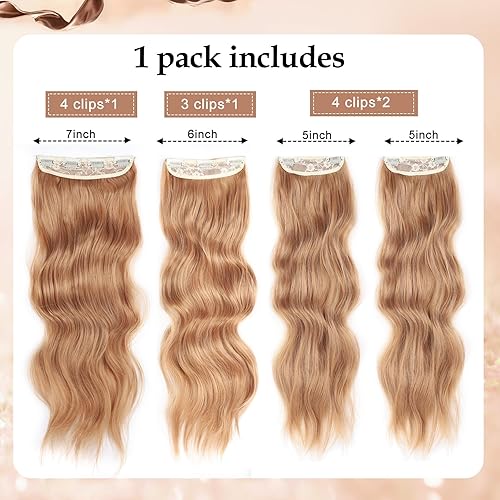 Vista 88 de Extensiones de cabello sintético con clip de 20 pulgadas para mujer, 4 piezas, extensiones de cabello largo y rizado, extensiones de cabello