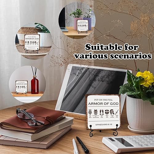 Miniatura 3 de Letrero de madera con versículos bíblicos de 5 pulgadas con soporte de metal, placa de madera motivacional, regalo cristiano de Efesios 610 para