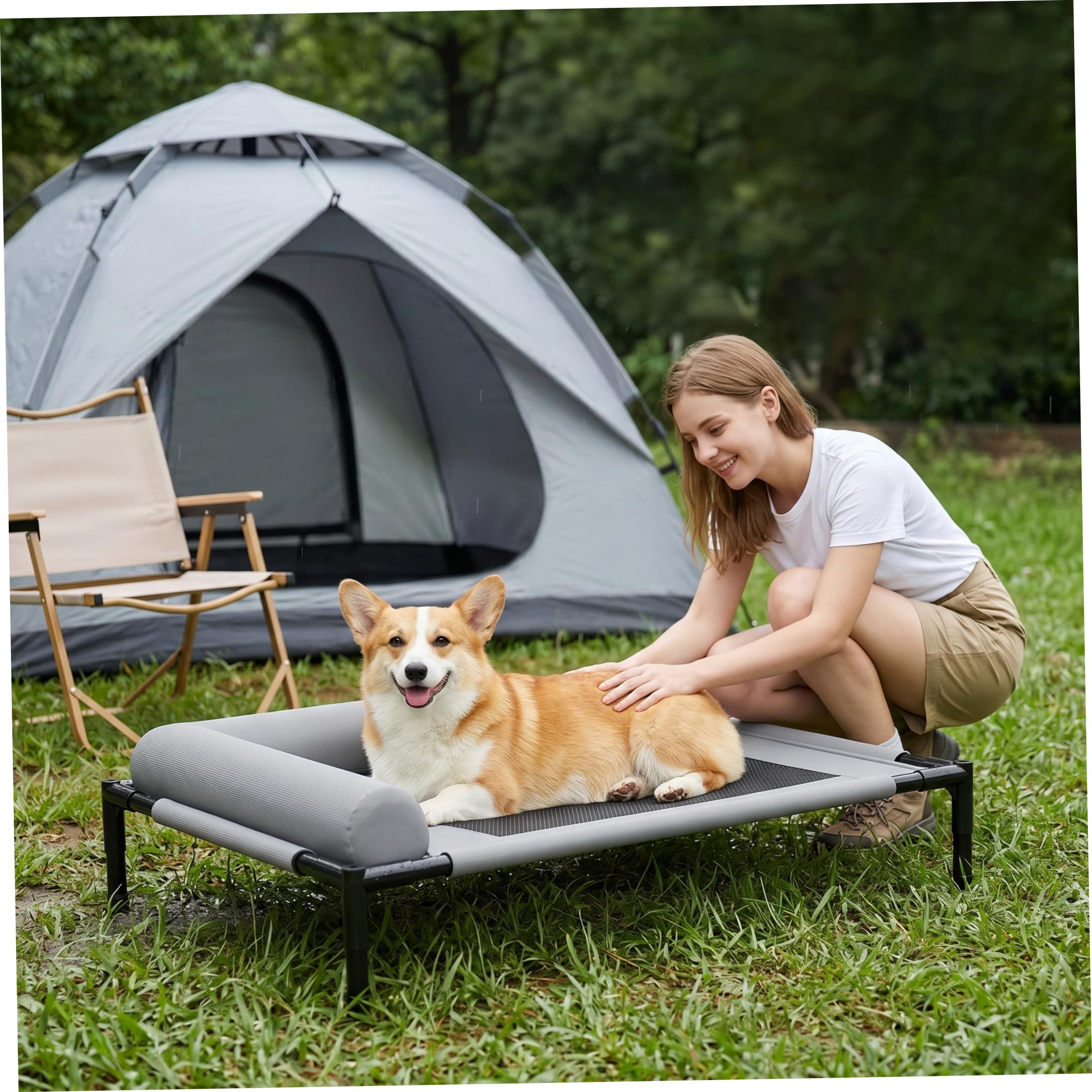 Cama para Perros al Aire Libre, Cama elevada para Perros Grandes, Cuna elevada para Exteriores con Malla Transpirable, Mascota Fuera del Suelo para Todas Las Estaciones - Gris