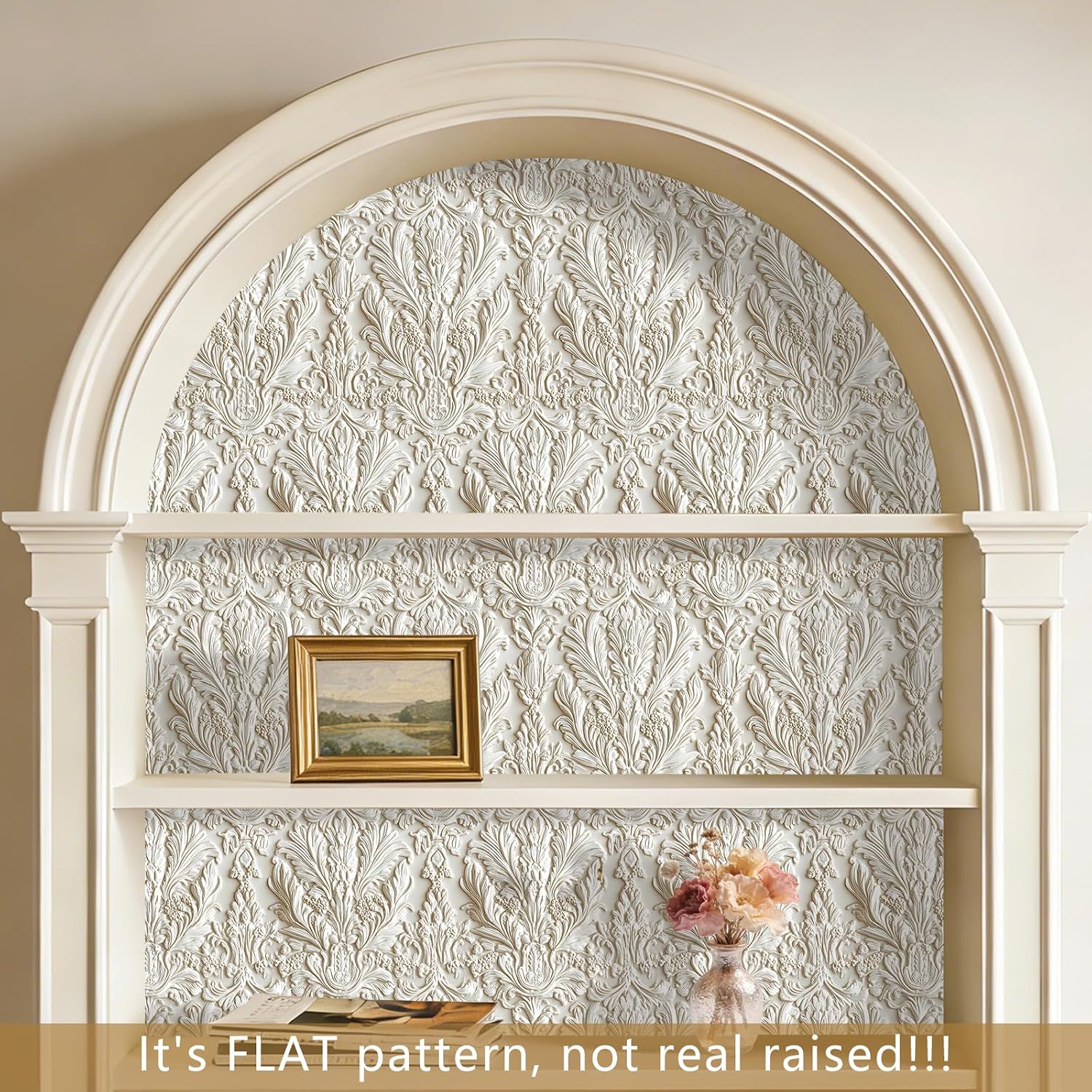 LaCheery Faux 3d Damask Wallpaper Peel and Stick Beige Floral Embossed Wallpaper Stick and Peel 17.5"x275" Elegant Vintage Leaf Floral Wall Paper for Living Room Wall Bathroom Waterproof Contact Paper