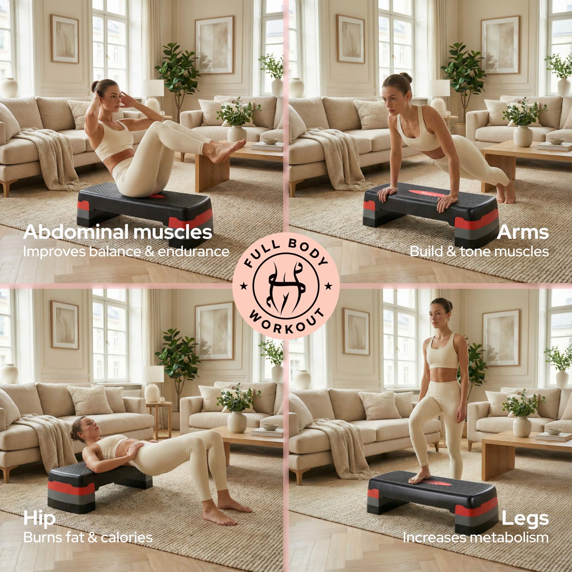 KM-Fit Fitness Stepper Aerobic Step-Bench regolabile 3 posizioni 200 kg con tappetino antiscivolo