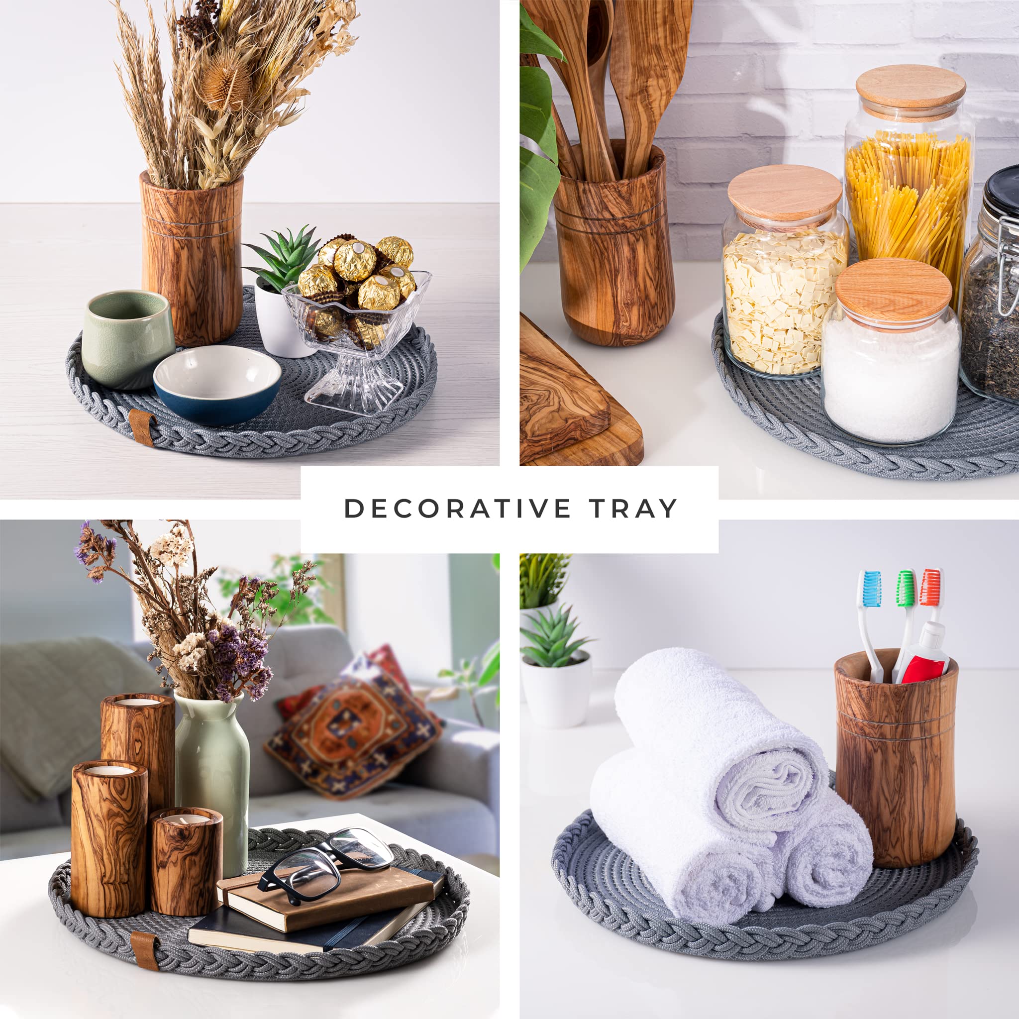 Lot de 4 sets de table gris 32 cm en coton tissé, lavables, résistants à la chaleur, décoration de table faits à la main pour Noël et la maison