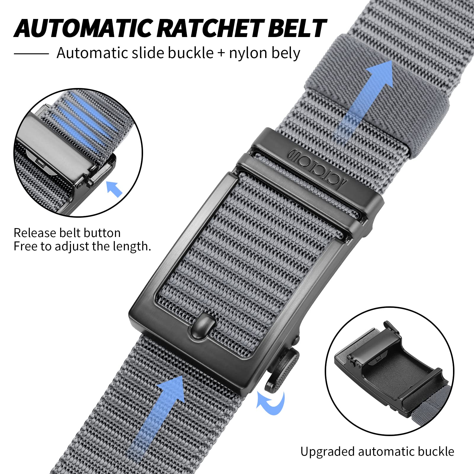 ACTCLOUD Ratchet Belts for Men, Tactical Gun Belt Nylon Web Golf Belt with Automatic Slide Buckle (M-for Waist 36