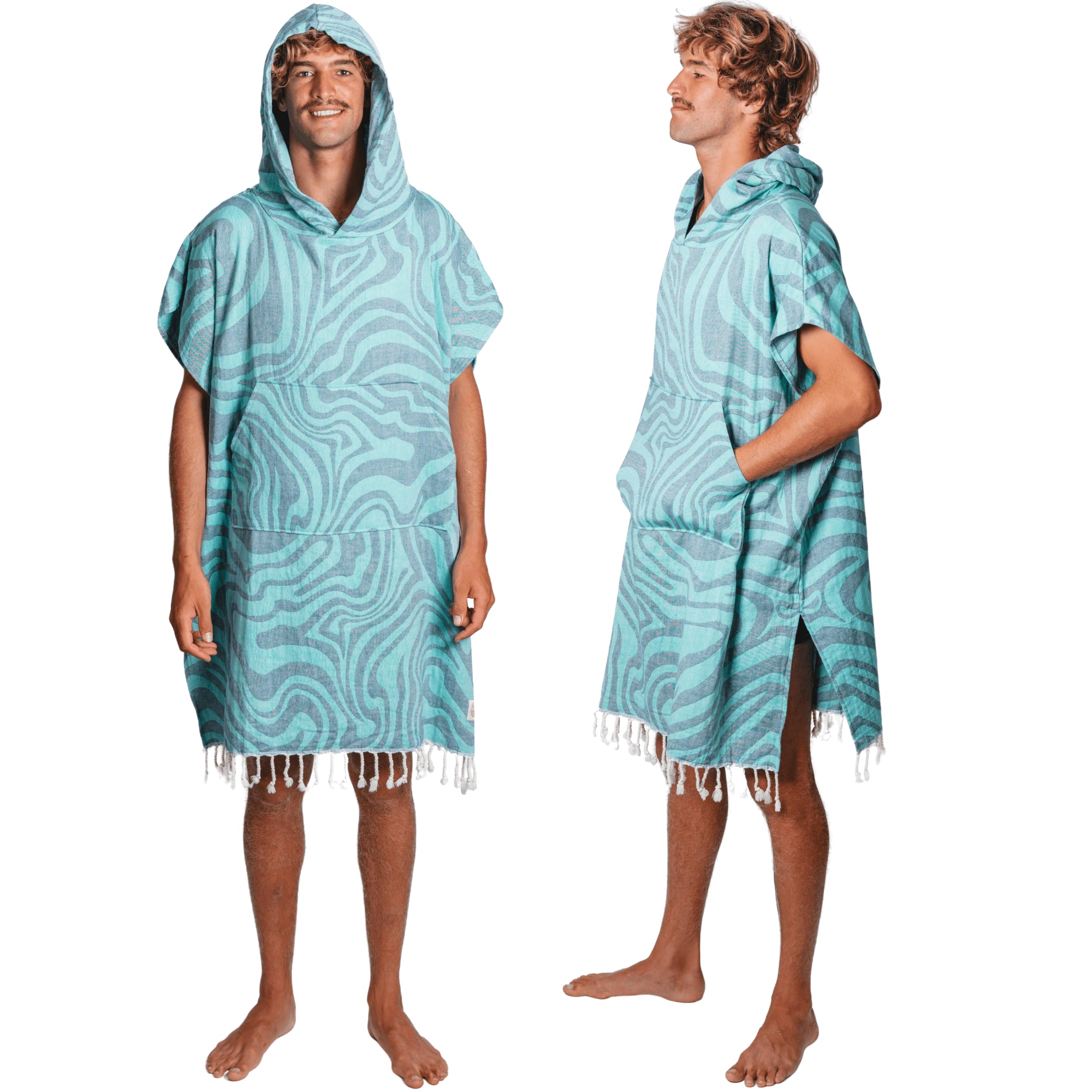 Nova Blue Waves Poncho Towel – White Hooded Beach Towel Adult (33 X 37) – 100% Turkish Cotton Quick Dry Surf Poncho - Beach Accessories for Vacation-image-19