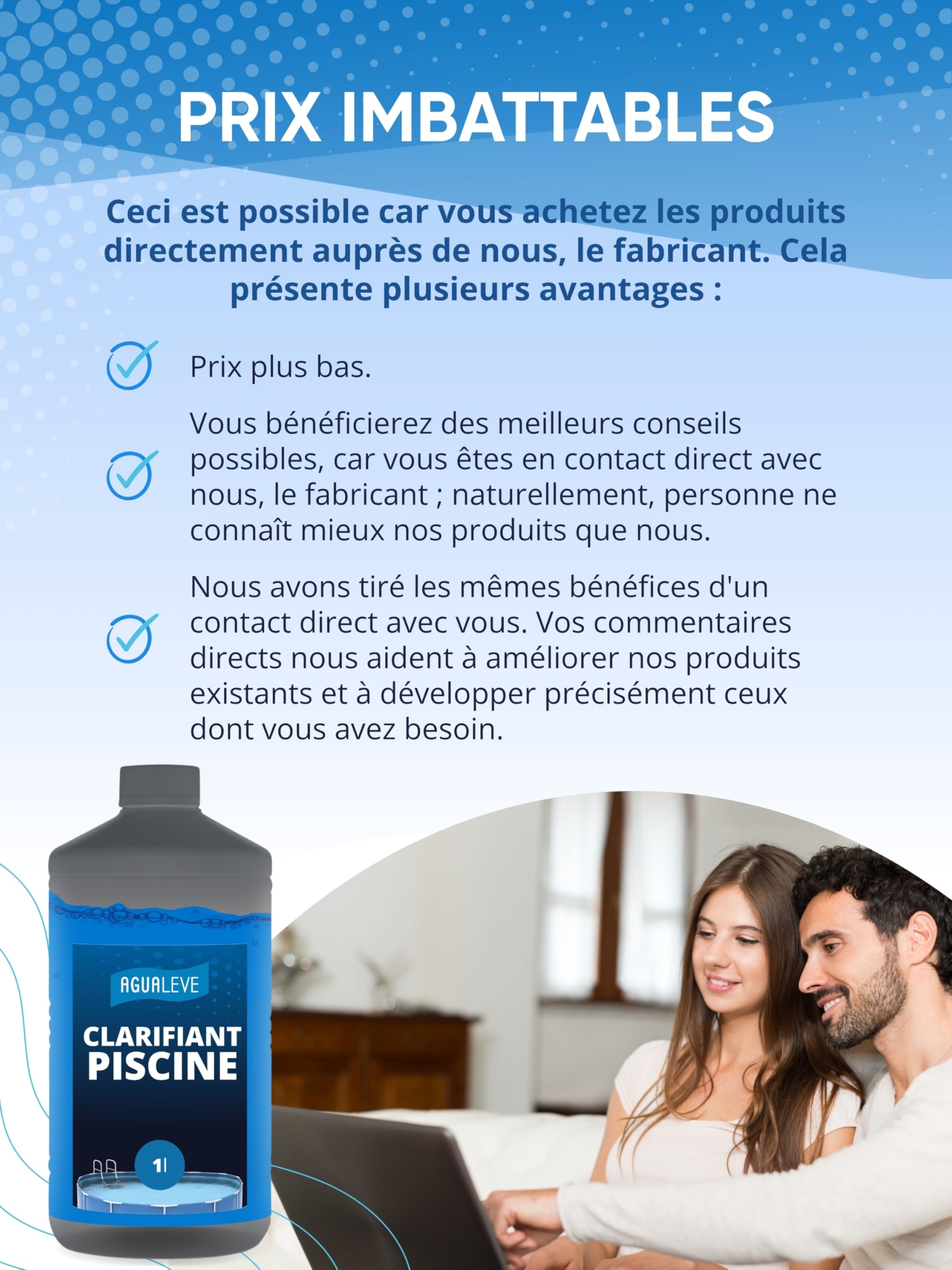 AGUALEVE® Clarifiant Piscine 1L | Formule Cristalline 2.0 pour Une Eau de Piscine Parfaite | Piscines, spas et pataugeoires | Qualité de Marque Made in Germany | pour 200 000 L d’Eau de pisci