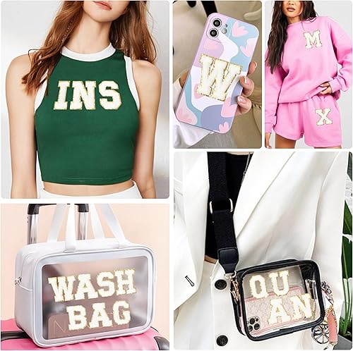 Miniatura 6 de Parches de letras de felpilla autoadhesivas NICEVINYL 104 piezas de parches de letras blancas para planchar para ropa, mochilas, apliques bordados,