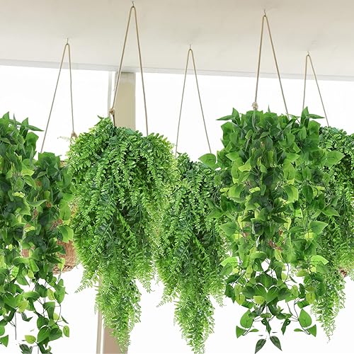 Miniatura 4 de Hoteam 12 plantas colgantes artificiales de 32 pulgadas, enredaderas de hiedra falsa con hojas falsas para patio, plantas artificiales para sala de
