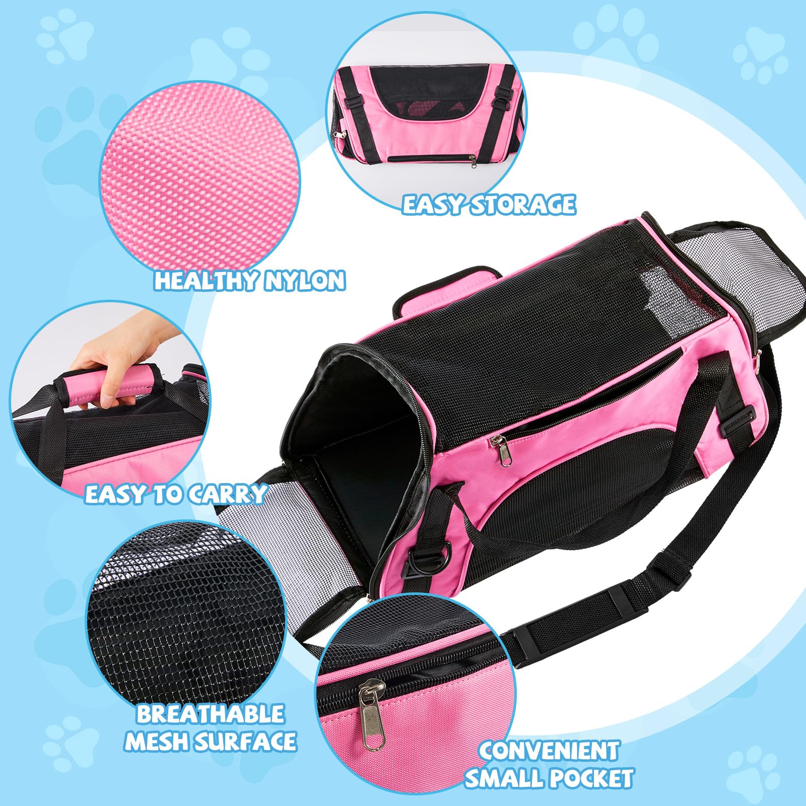 Sweetude 4 Pcs Cat Carrier Pet Carrier Soft Sided Foldable Comfortable and Portable Carrying Bag for Cat, Small Dog Pet Travel Carrier (Rose Red and Blue)