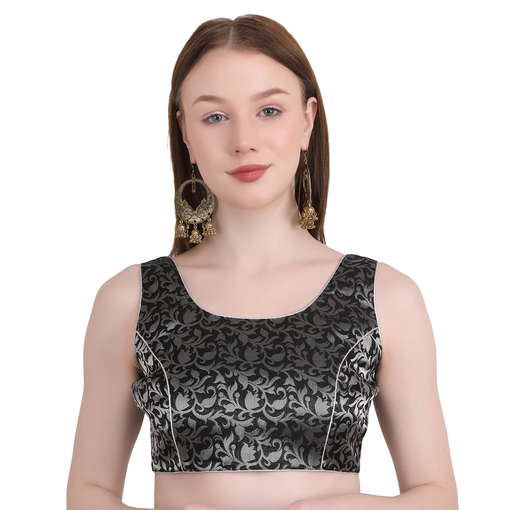 SKYBLE Sweetheart Blouse Women's Brocade Sleeveless Readymade Saree Stylish Designer Blouse