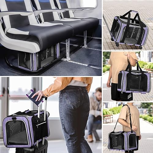 Miniatura 5 de BAGLHER Bolsa de transporte para perros con ruedas, aprobada por aerolíneas, lado suave, para viajes, para mascotas, tamaño pequeño, mediano