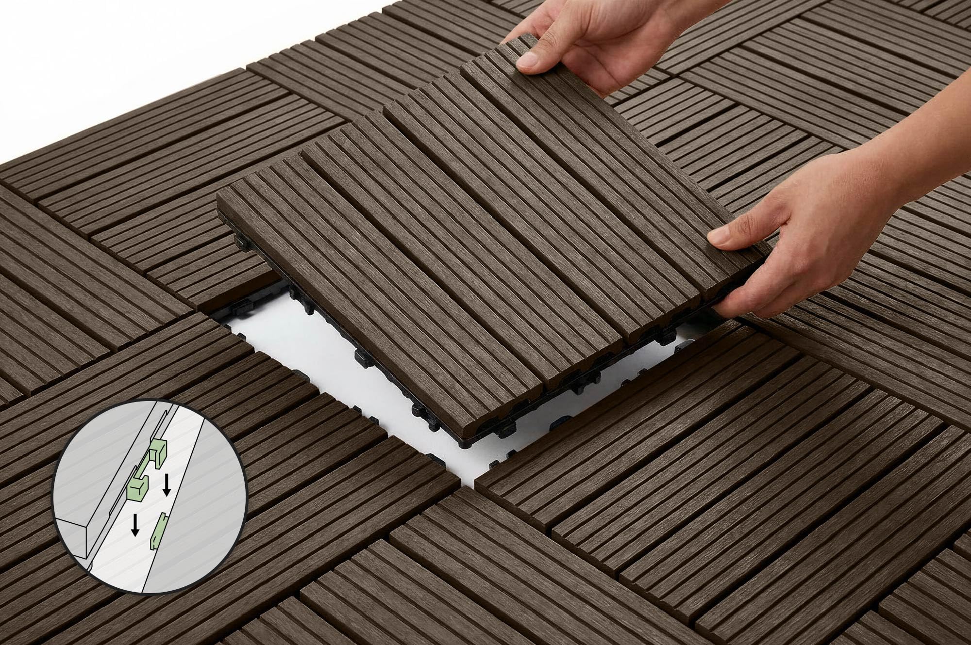 Casanoov Lot de 30 dalles clipsables terrasse en composite SERRA marron rainuré 30x30cm