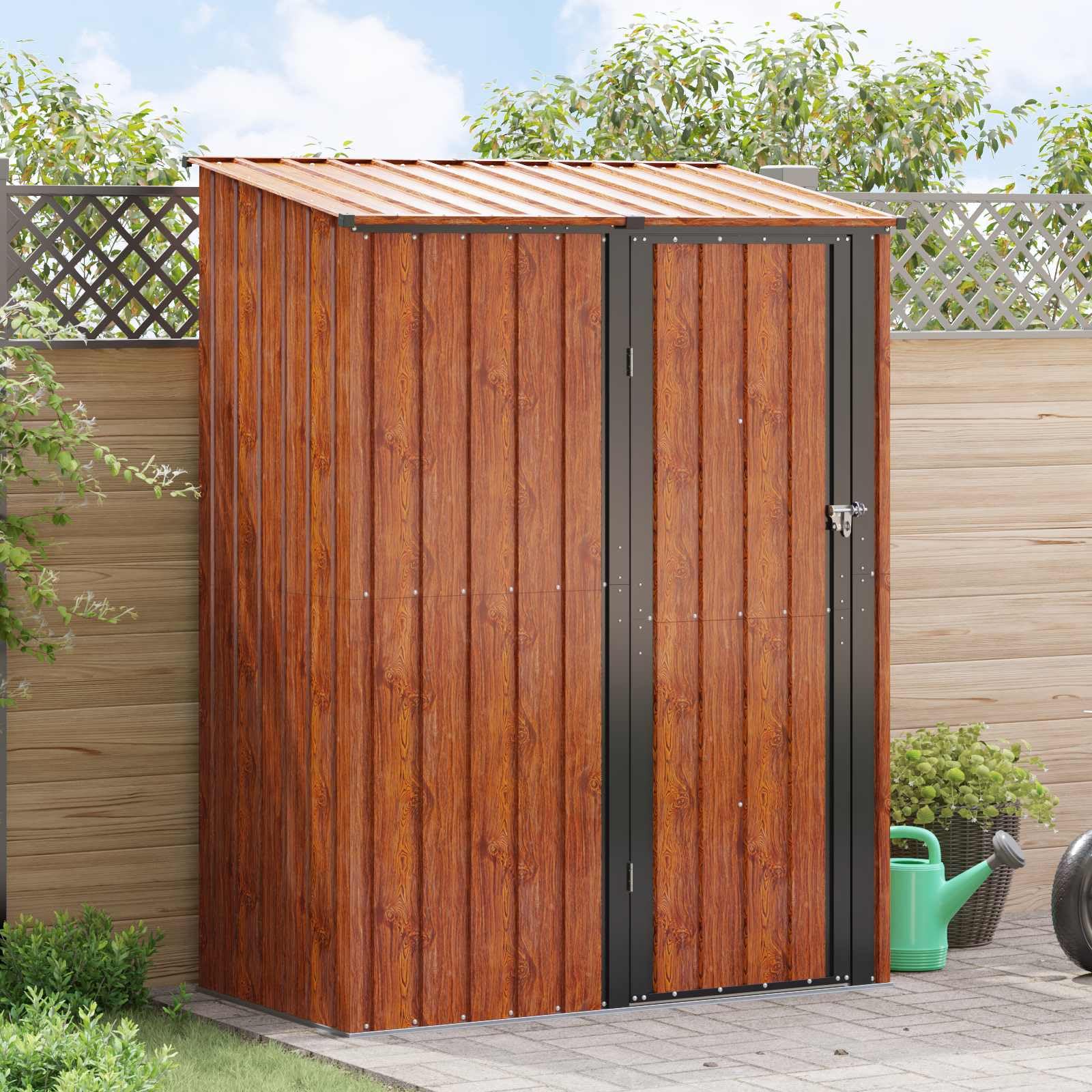 vidaXL Casette da giardino Marrone 153,5 x 86 x 200 cm Metallo, Casetta da Giardino e Terrazza, Moderna, Resistente alle Intemperie, Ampio Spazio per Attrezzi