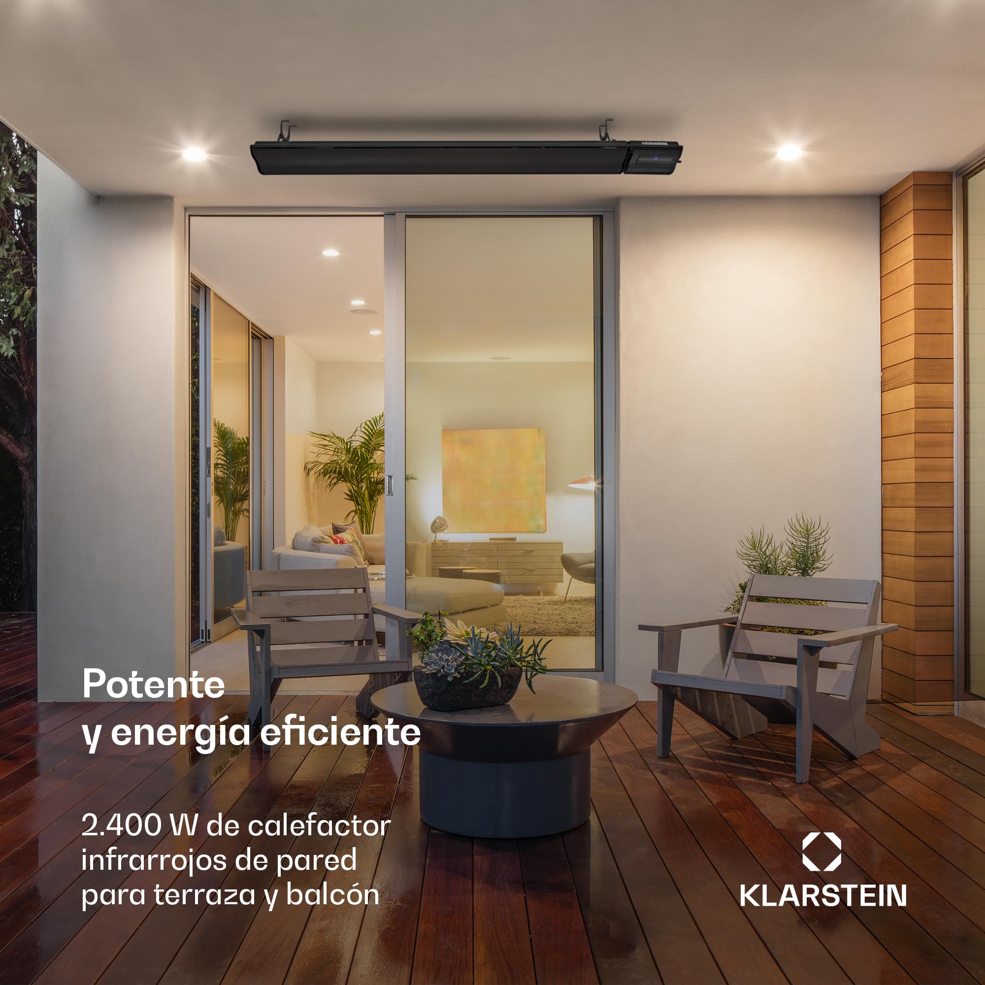 Blumfeldt Radiador Electrico Bajo Consumo Infrarrojo para Patio o Terraza Cerrada de 2400W, con Mando, Radiadores Bajo Consumo Electricos con Temporizador, LED, Estufas Terraza y Jardín, Sin CO2