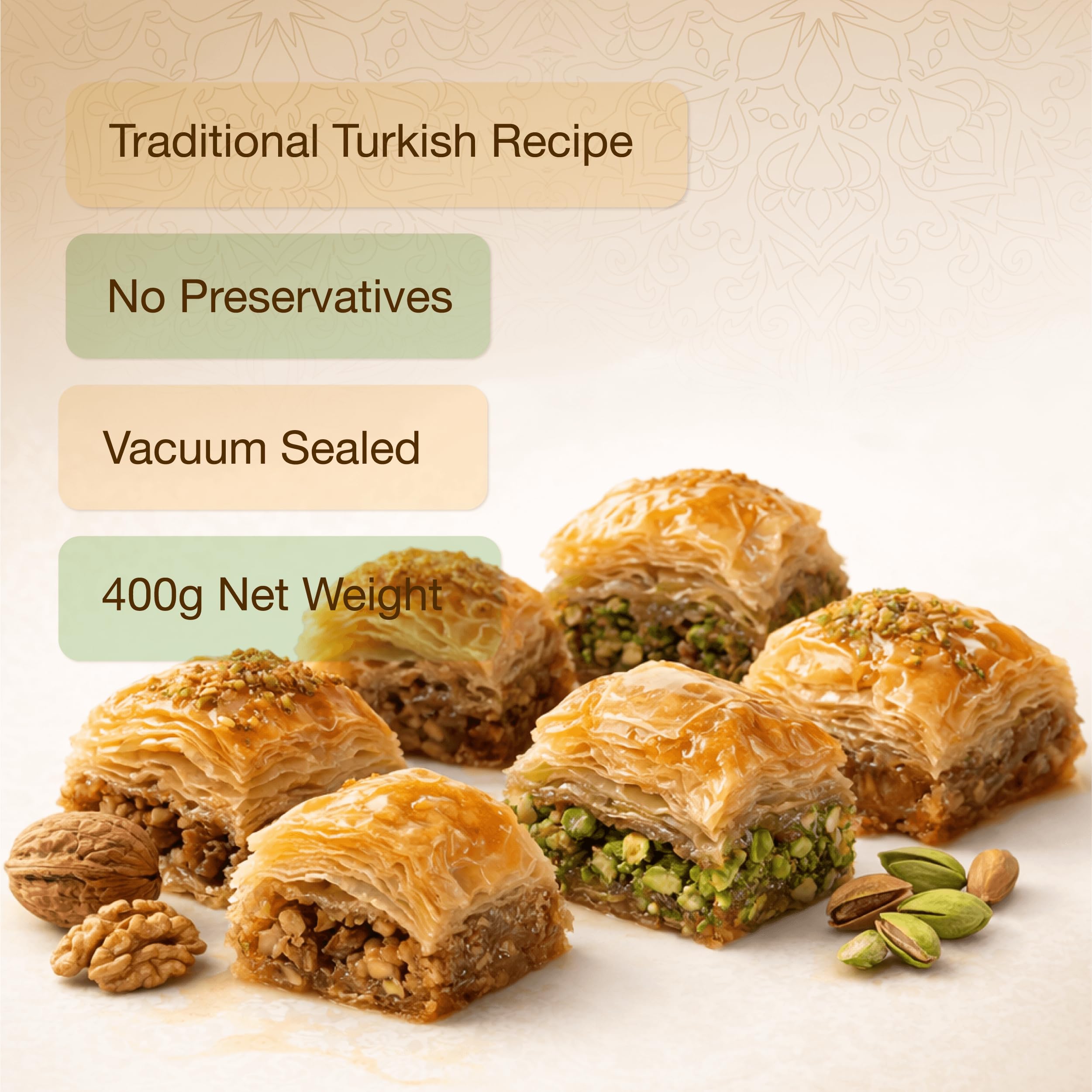 Meşhur Safranbolu Lokumcusu Baklava Turc Assorti 400 g (14,11 oz) – Mélange Noix & Pistache, Coffret Dessert Gourmet Halal