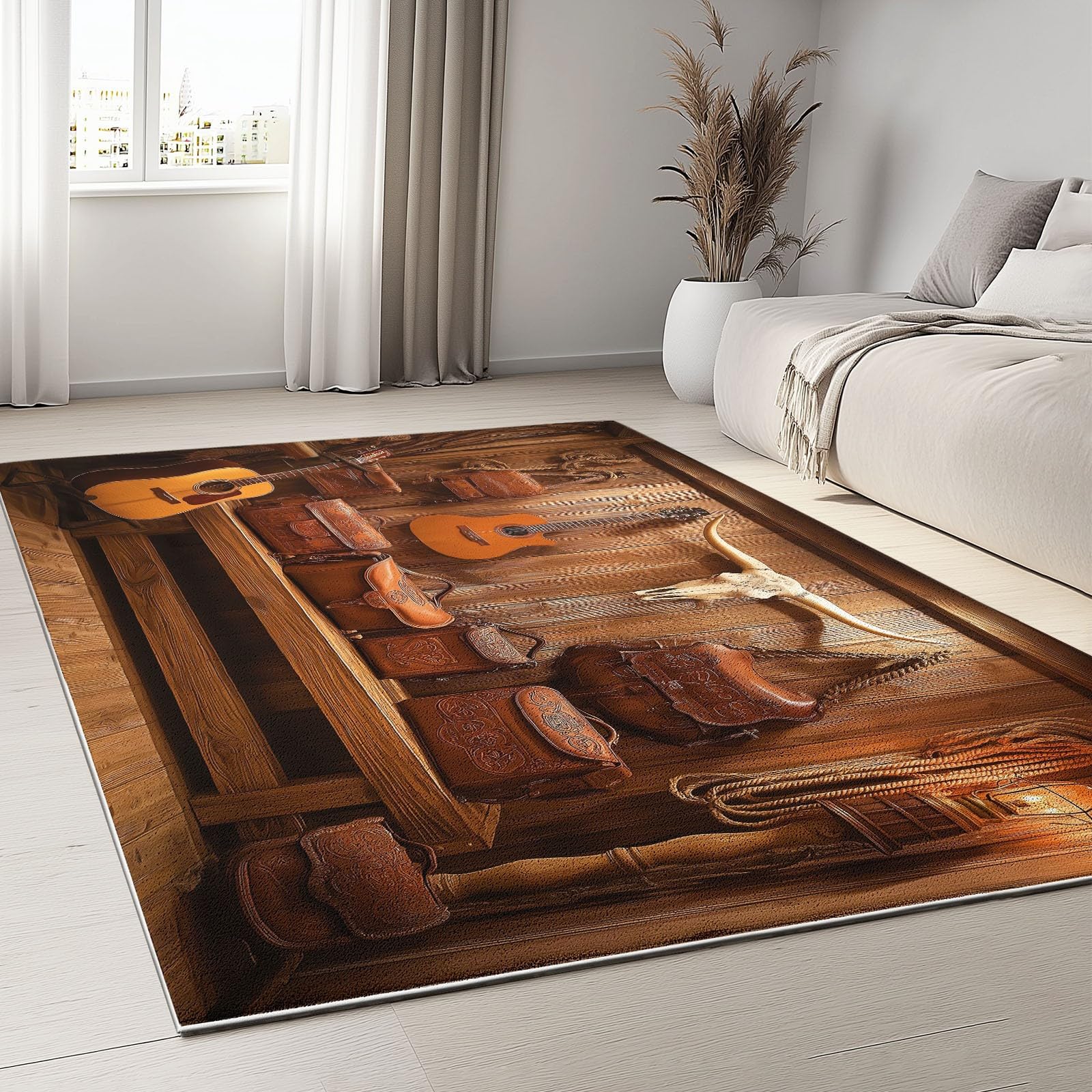 Générique Tapis de Salon Rectangulaire 140 cm x 200 cm Lavable en Machine, Tapis Moelleux à Poils CourtsGuitare Portefeuille Vintage pour Chambre Salle à Manger Salle Bain - Noir