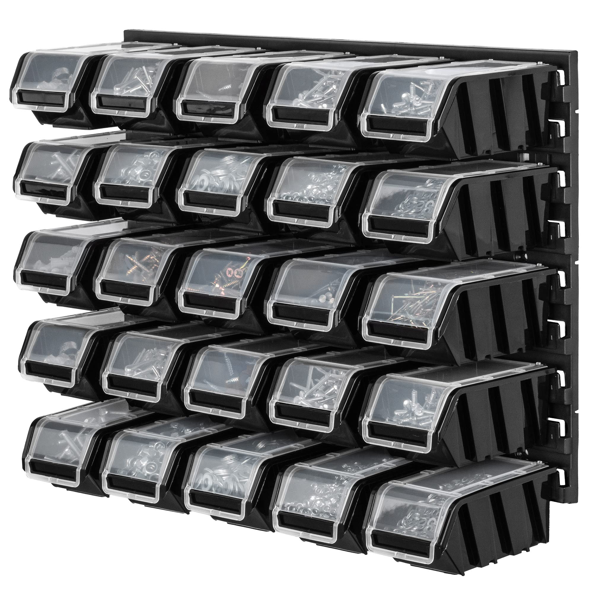 KADAX Estantería de taller, 58 x 39 cm, estantería de pared para herramientas de plástico resistente, sistema de almacenamiento resistente a los rayos UV, paneles de pared (negro, 25 piezas)