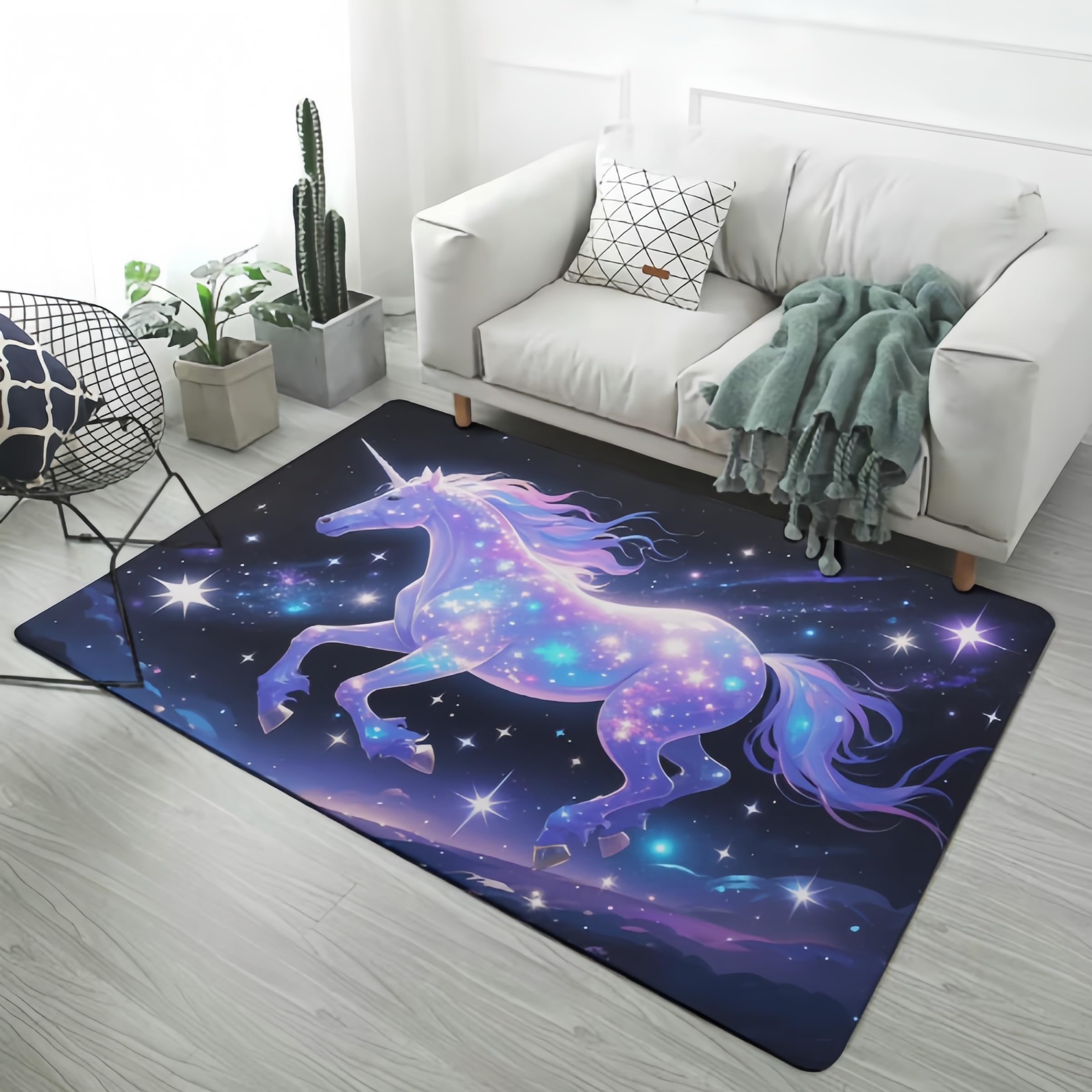 PEIHUODAN Fantástica Unicornio Cielo Estrellado Alfombra para Habitación de Niñas, Unicornio Rosa Morado Alfombras de área, Adecuado para Sala de Estar, Dormitorio, Sala de Juegos, 50x80 cm, Color 6