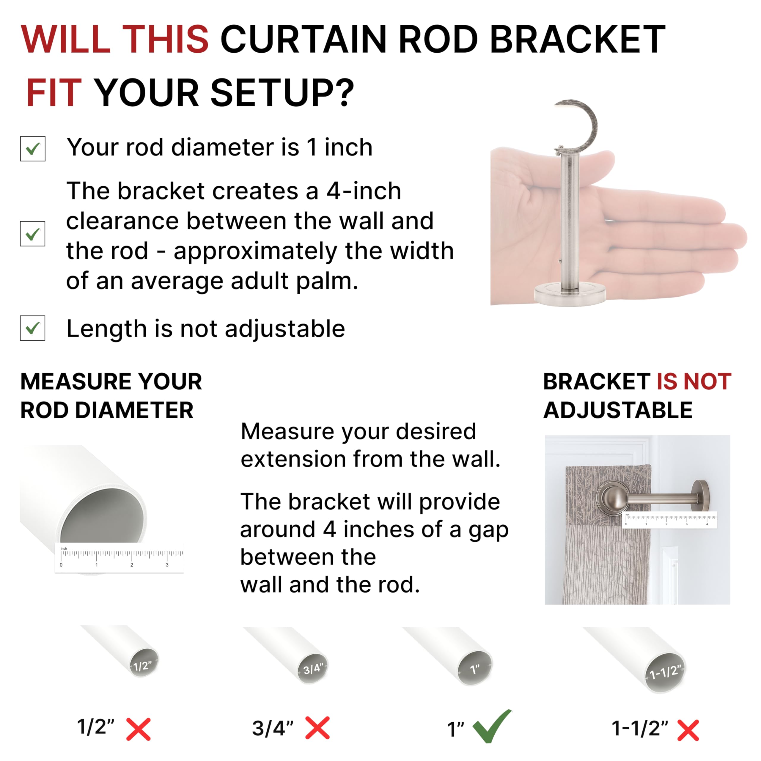 1 inch Curtain Rod Bracket Brushed Nickel - Image 2