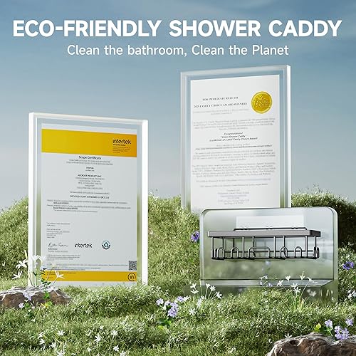 Miniatura 6 de Veken Paquete de 5 estantes de ducha resistentes al óxido e impermeables, estantes de ducha esquineros adhesivos sin perforaciones, estante para