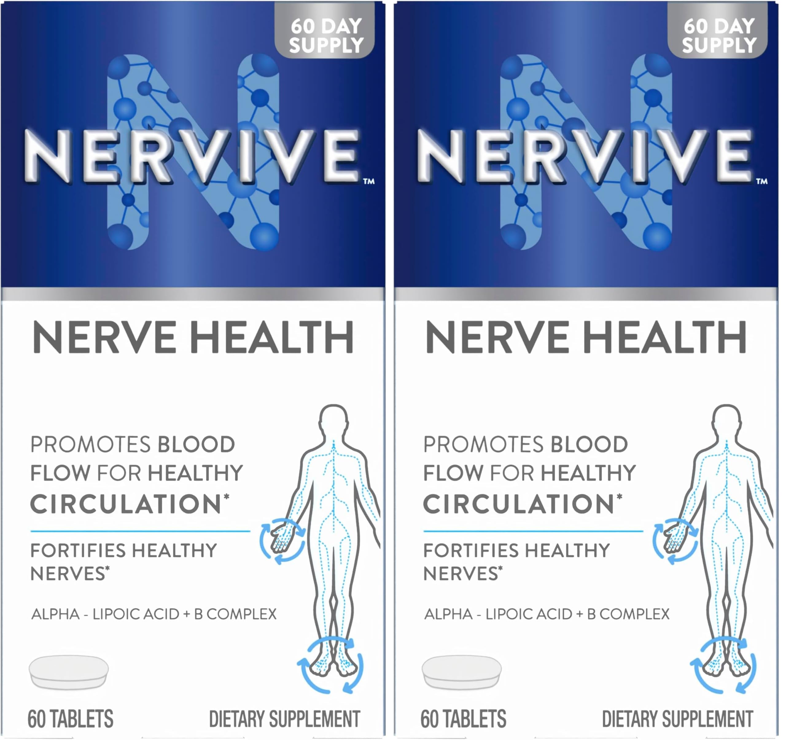 Nervive Nerve Health, Alpha Lipoic Acid, Fortify Nerve Health, Healthy-Function, Healthy Blood Circulation, Supplement, Tablet, 60 Tablets, (Pack of 2) 60 Count (Pack of 2)