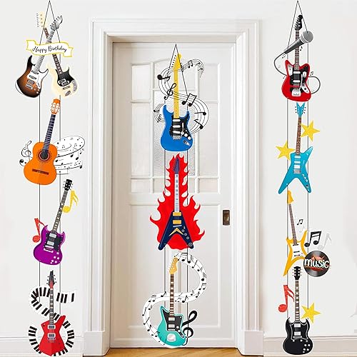 Letreros para puerta de fiesta de guitarra, decoración de fiesta de cumpleaños, decoración de temática musical, pancartas para guitarra, rock,