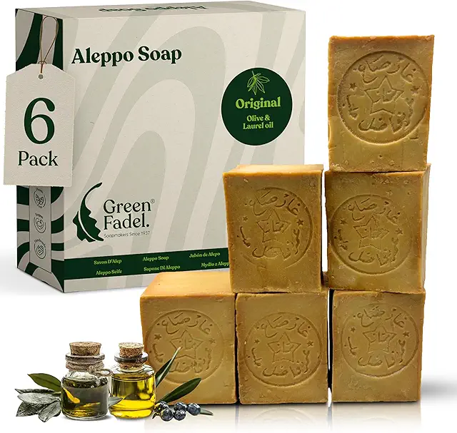 Green Fadel Aleppo Soap Original 6-Pack - Natural Olive Oil & Lagberry Oil Bar Soap