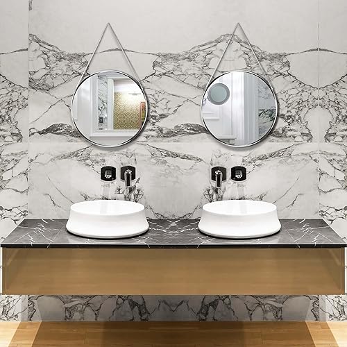 Miniatura 7 de Infinity Instruments Franc - Espejo de pared redondo grande de 18 pulgadas con cadena, espejo de pared circular fácil de colgar con cadena de metal