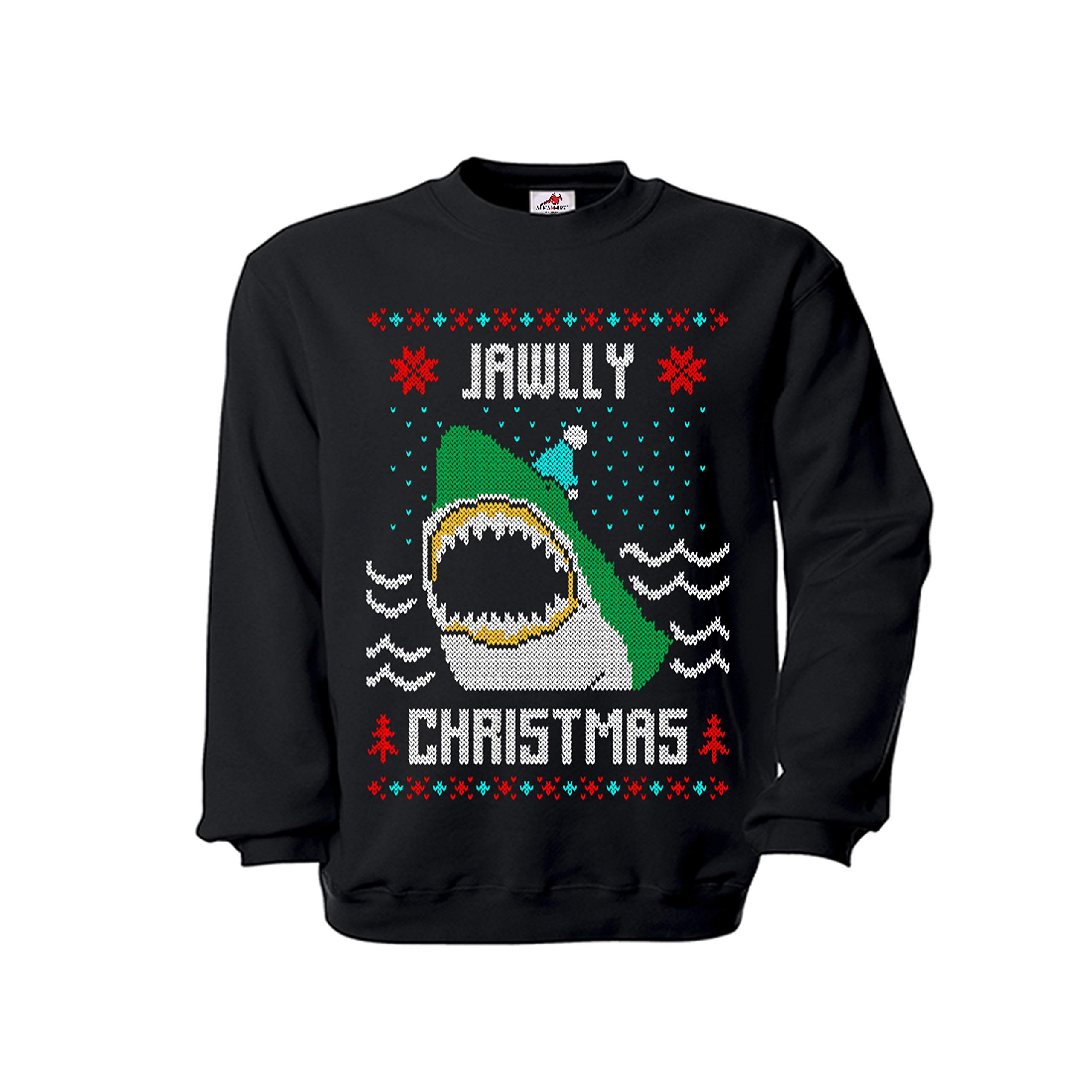 Jwally, maglione natalizio con squalo, con scritta in lingua inglese "Pesc", idea regalo