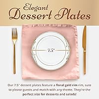 Vista 3 de Reli. Platos de plástico desechables, borde blanco y dorado (110 unidades, plato de postre de 7.5 pulgadas) Postre/ensalada/pastel de plástico