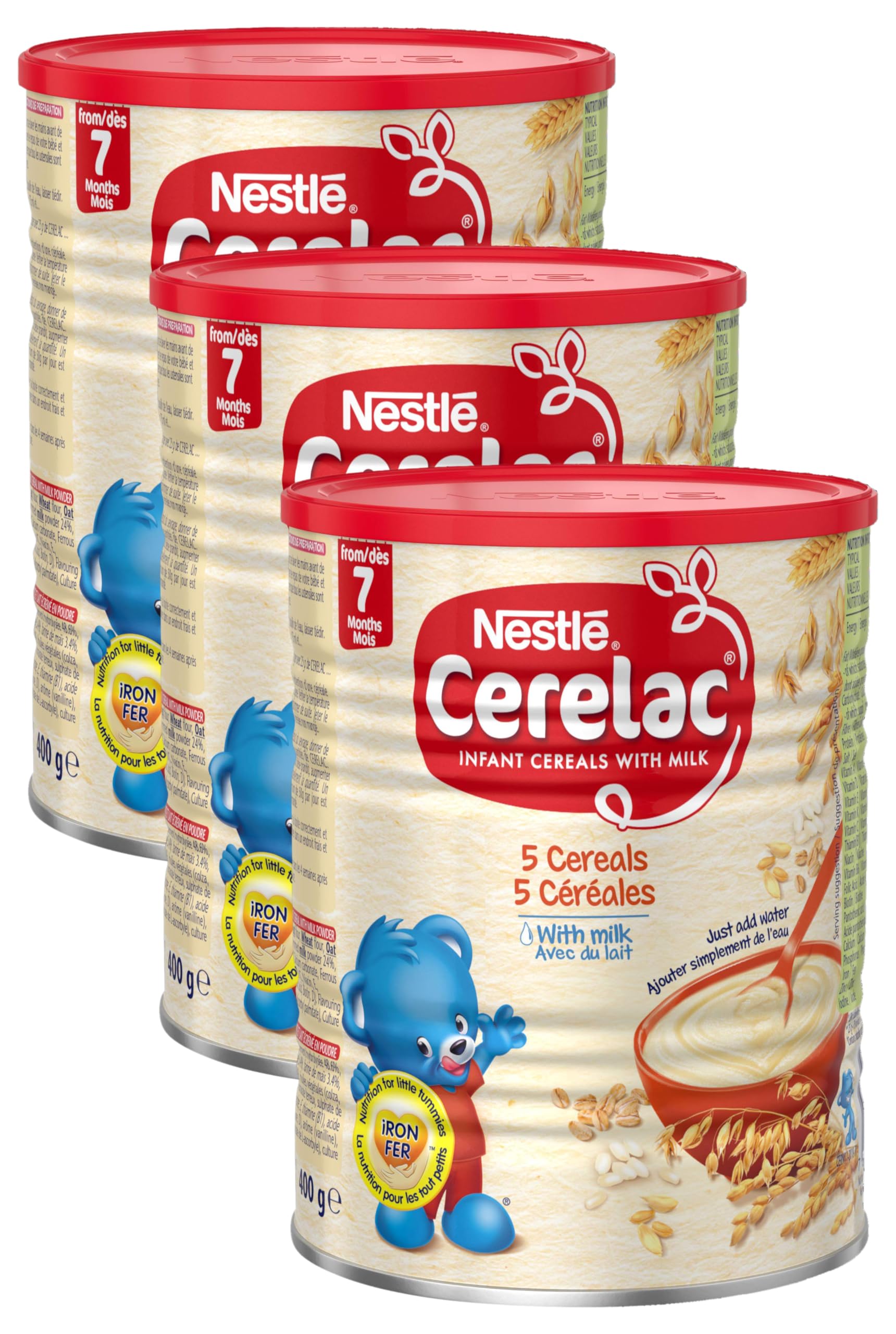 Nestle Cerelac 5 Cereals with Milk, 7 months+, 400g (Pack of 3)