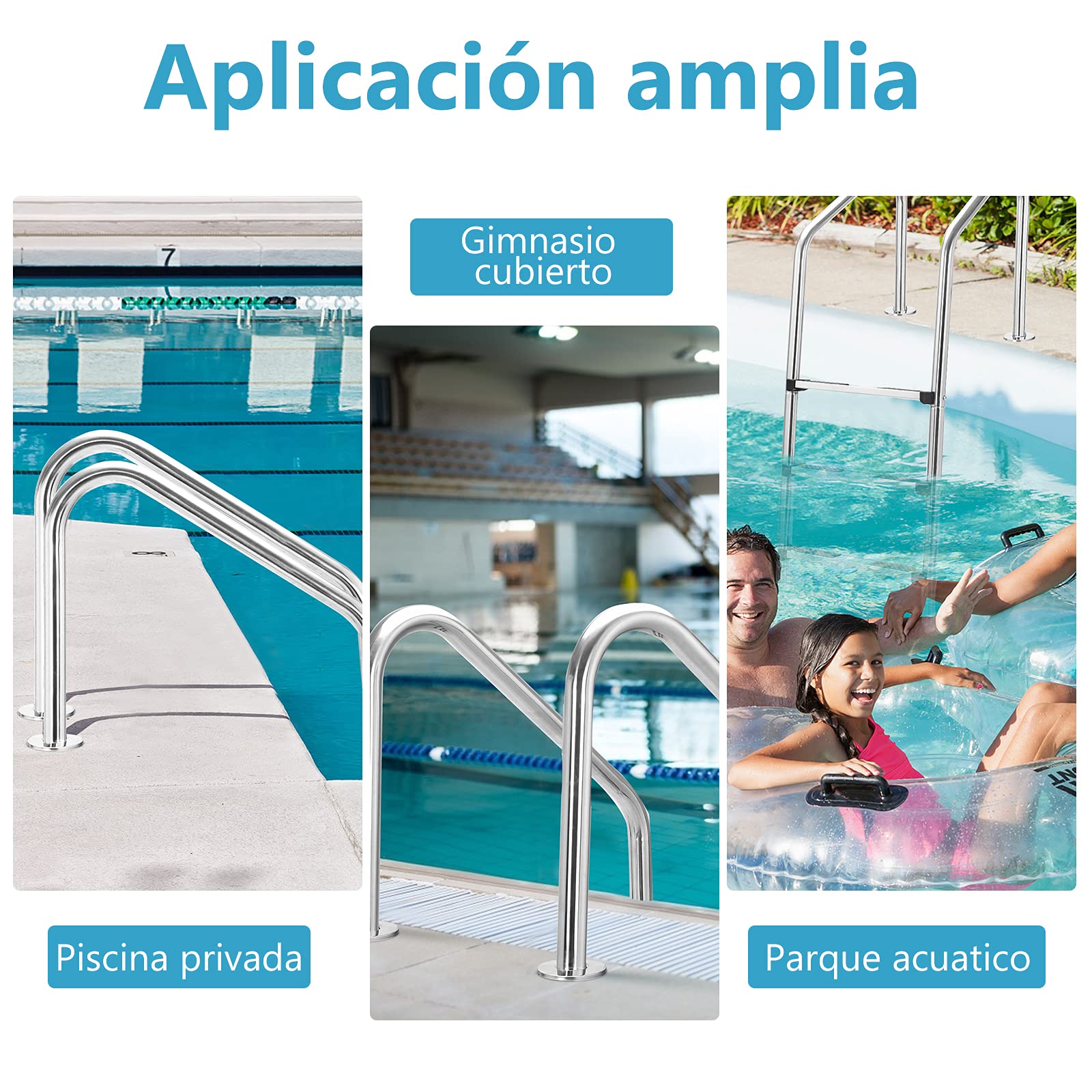 GOPLUS Escalera para Piscina de Acero Inoxidable, Escalera de Piscina Antideslizante de 3 Peldaños, Carga de 150 kg, 53x63x147cm, Escalera Piscina Desmontable de Fácil Montaje