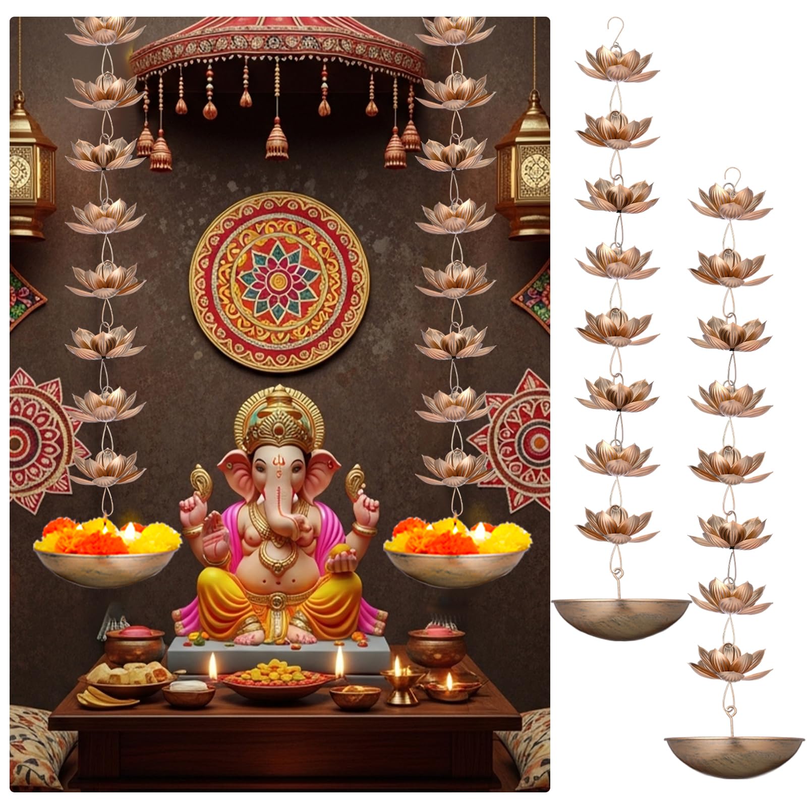 Amazon.com: LemonRoad 2Set Diwali Hanging Urli Bowl Metal Lotus