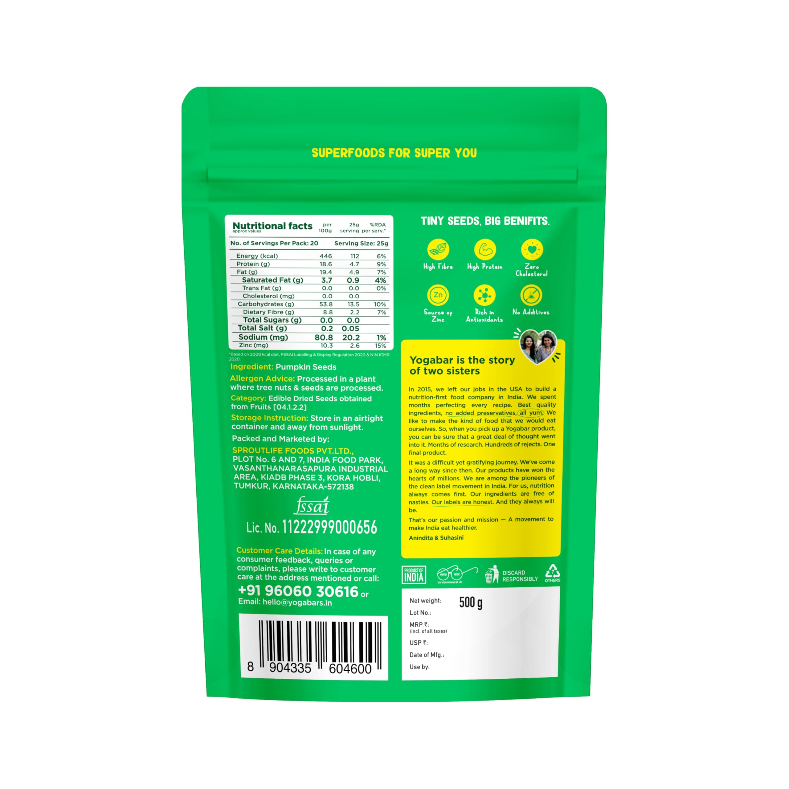 Yogabar Pumpkin Seeds Unroasted Rich in Protein and Fiber Superfood - 500g - Pumpkin Seeds for Eating