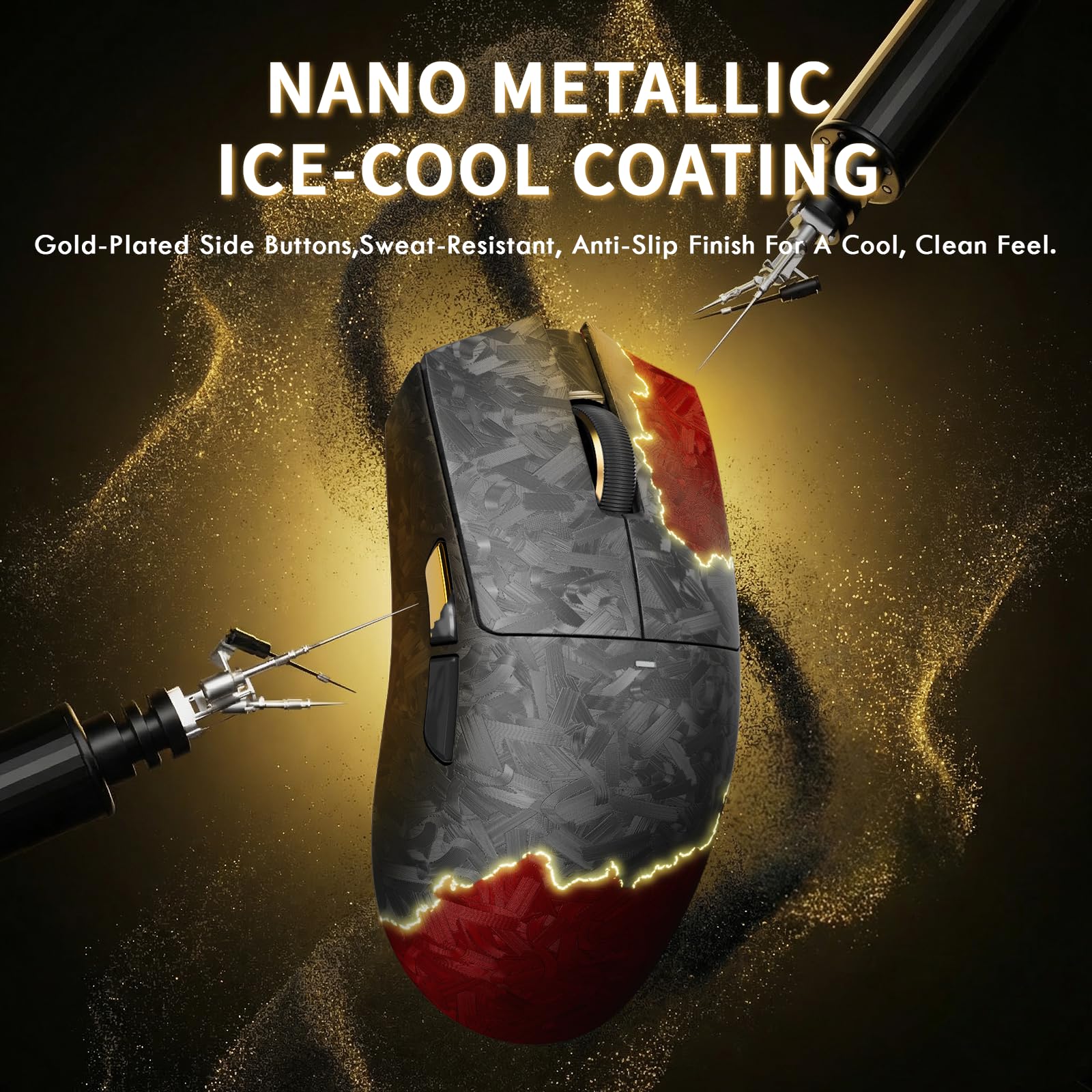 ATTACK SHARK X11 Ultra Souris Gaming sans Fil avec Câble LED C06 Ultra, Coque Composite Fibre de Carbone,54L15 MCU, PAW3950MAX, 8000Hz, BT/2.4G/Filaire,42000 DPI (Rouge-B)
