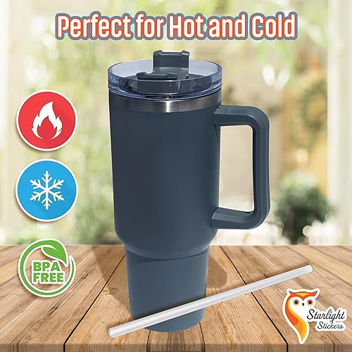 Miniatura 4 de Vaso de 40 onzas con asa y pajita, recubrimiento en polvo, vaso de viaje de acero inoxidable con aislamiento al vacío de doble pared, grabado con